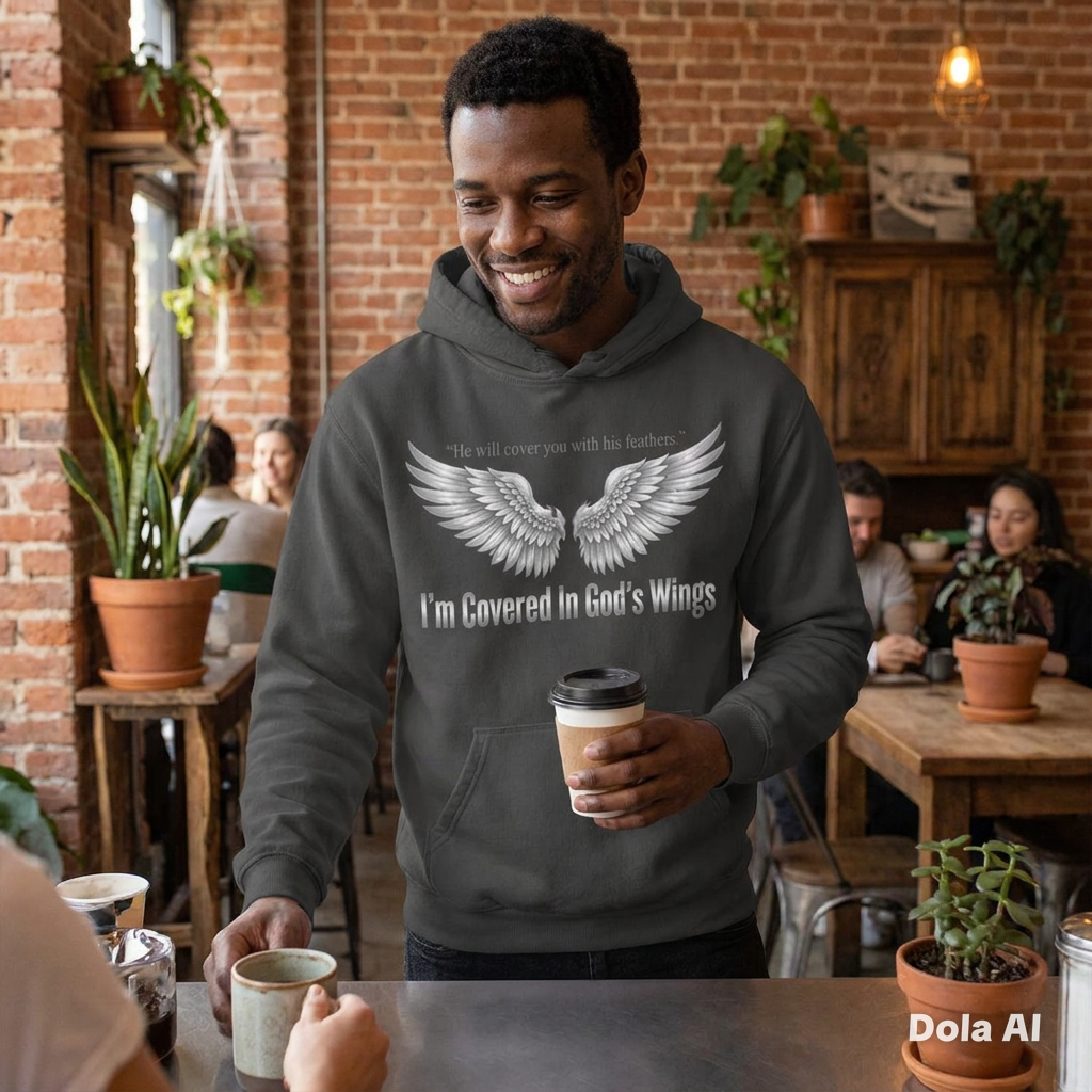 He’ll Cover You With His Feathers Hoodie – I’m Sheltered In God’s Wings Religious Pullover