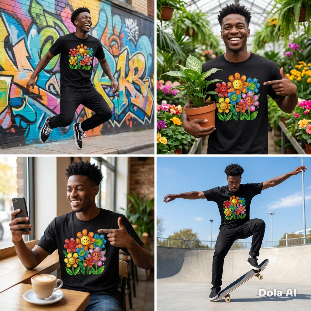 Smiling Rainbow Flower Graphic T-Shirt