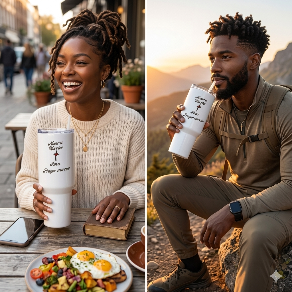 40oz Christian Tumbler - "He Will Give You Beauty for Your Ashes" Isaiah 61:3, Inspirational Faith Travel Mug