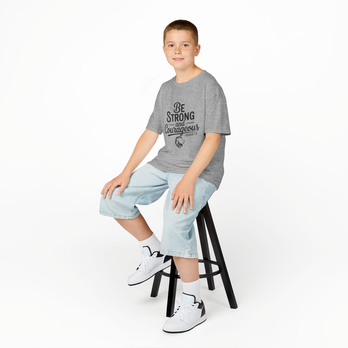 Kids Tee — "Be Strong and Courageous" Inspirational Bible Verse (Joshua 1:9)