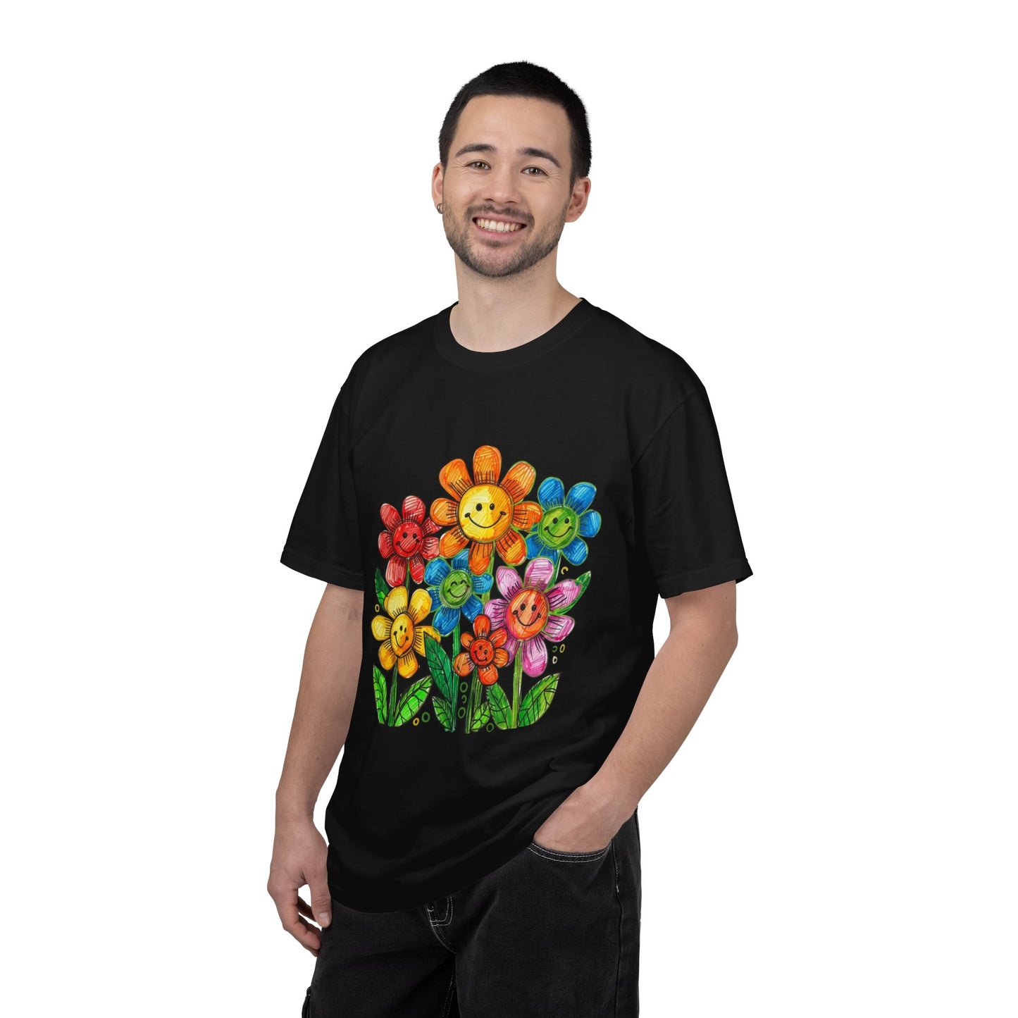 Smiling Rainbow Flower Graphic T-Shirt