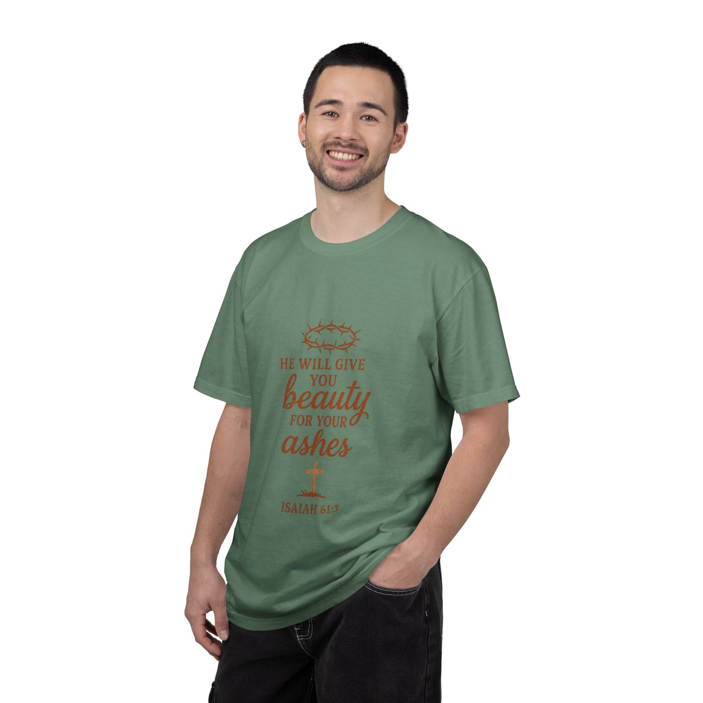 Christian Isaiah 61:3 T-Shirt — "He Will Give You Beauty for Your Ashes" Inspirational Tee