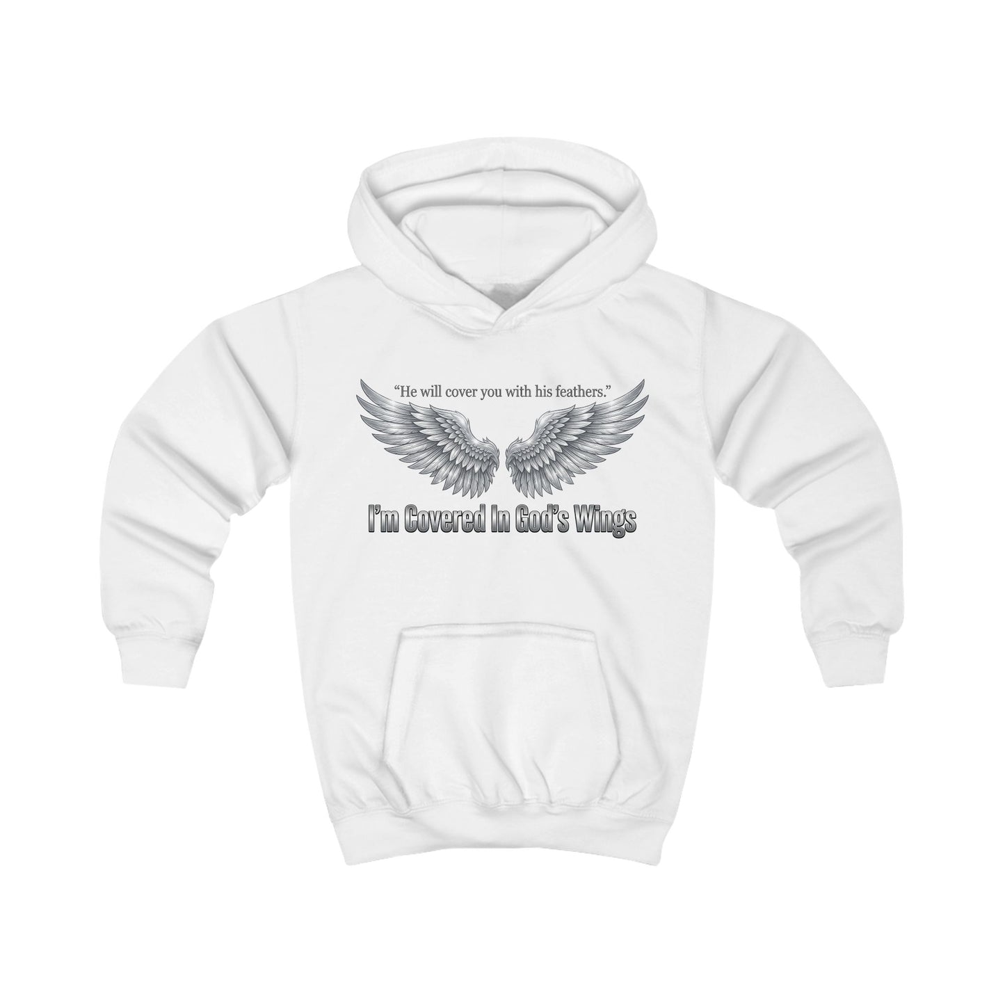 Kids Hoodie - "I'm Covered In God's Wings" Angel Wing Christian Youth Hoodie