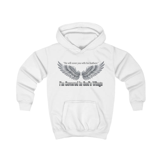 Kids Hoodie - "I'm Covered In God's Wings" Angel Wing Christian Youth Hoodie