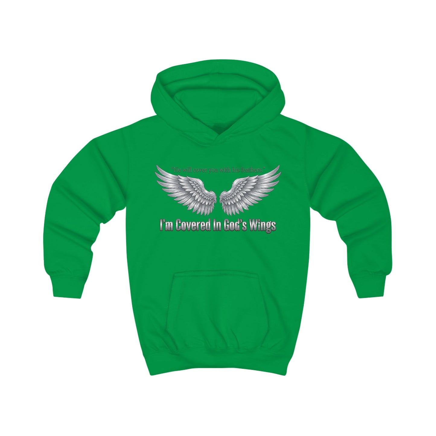 Kids Hoodie - "I'm Covered In God's Wings" Angel Wing Christian Youth Hoodie