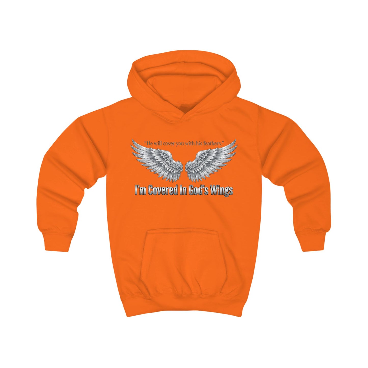 Kids Hoodie - "I'm Covered In God's Wings" Angel Wing Christian Youth Hoodie