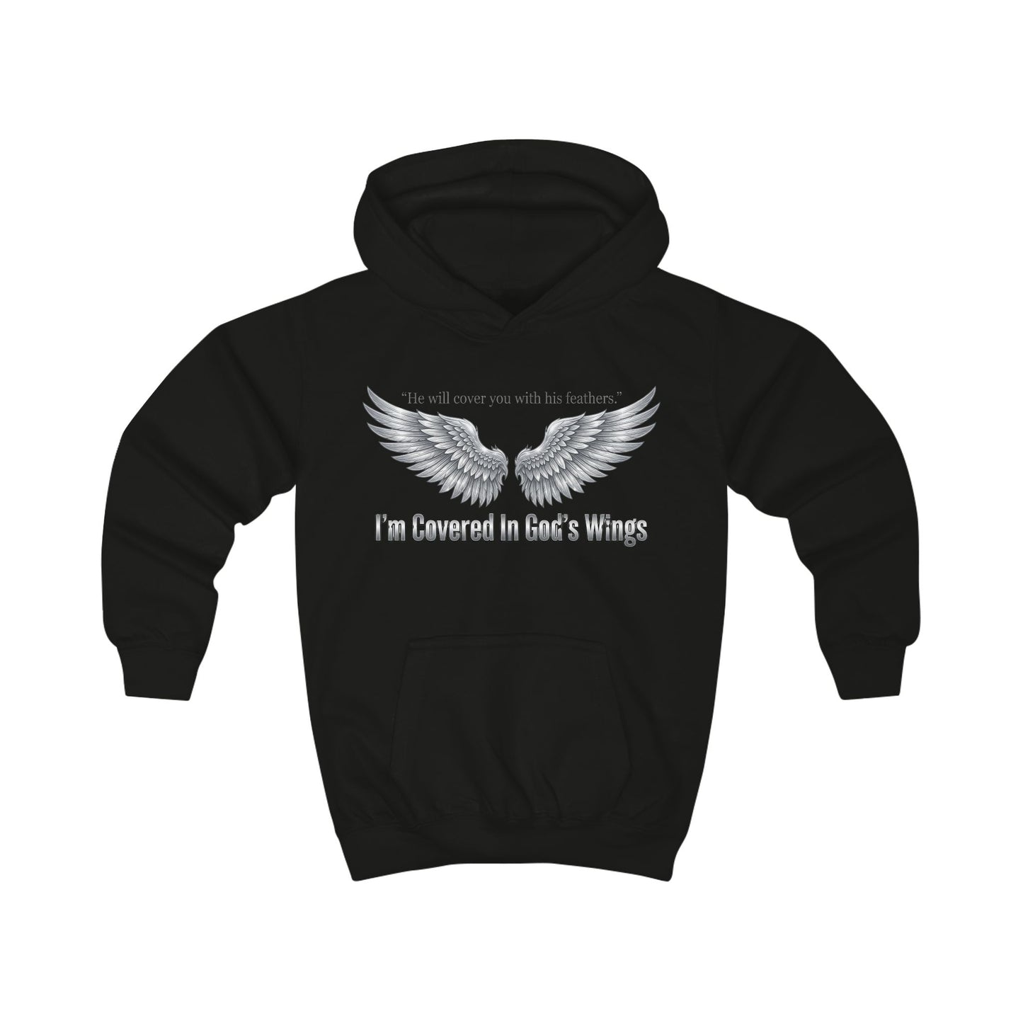 Kids Hoodie - "I'm Covered In God's Wings" Angel Wing Christian Youth Hoodie
