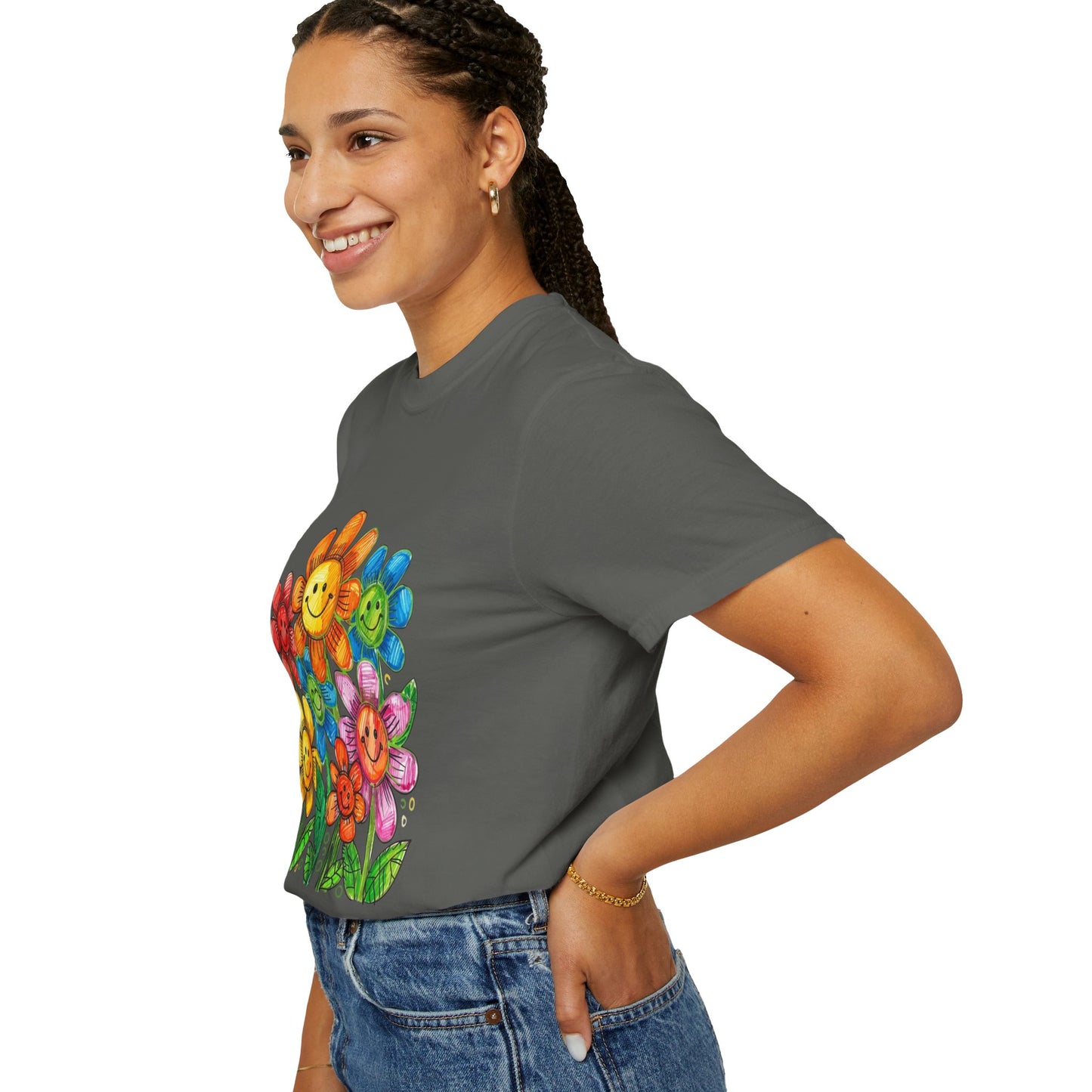 Smiling Rainbow Flower Graphic T-Shirt