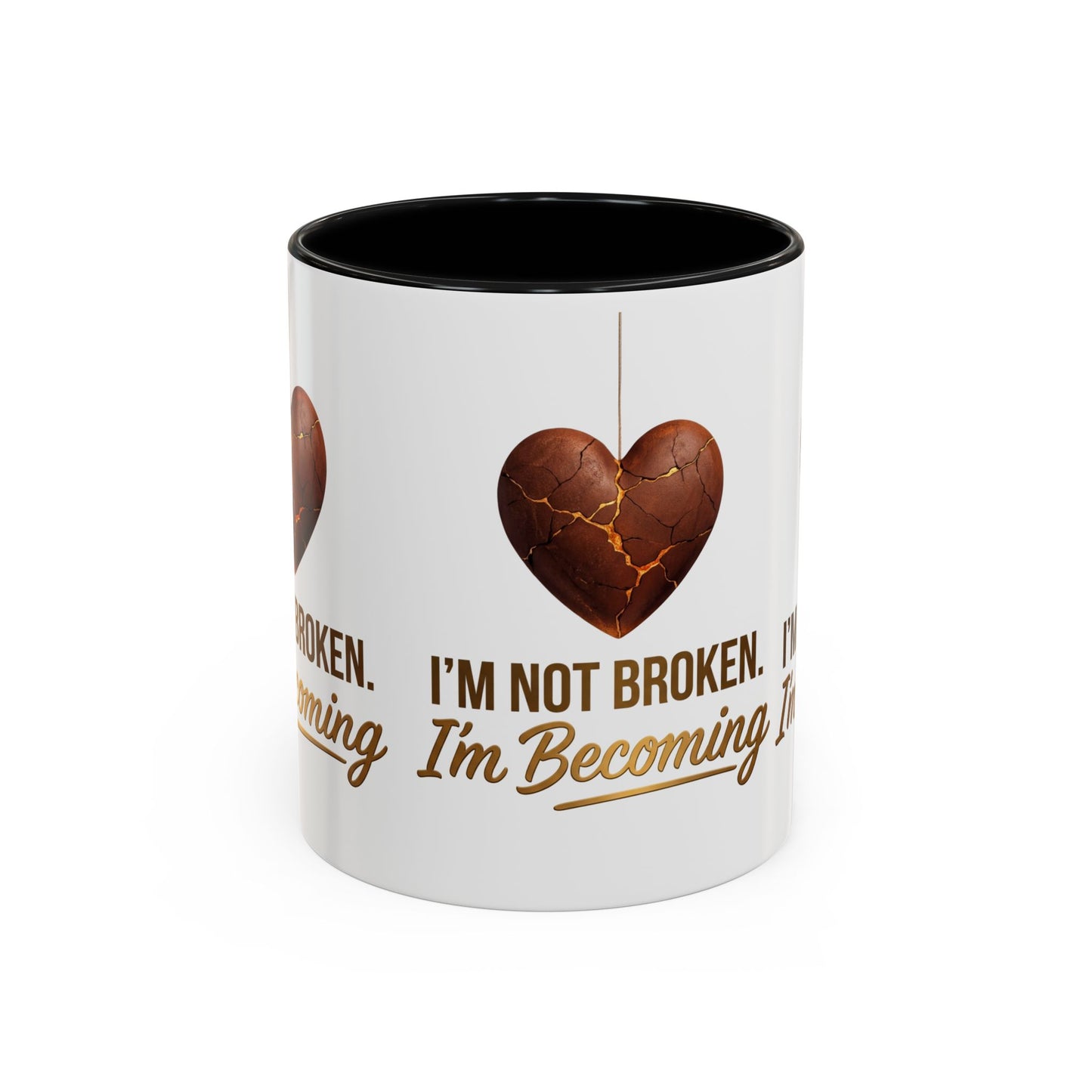 Kintsugi Heart Coffee Mug - "I'm Not Broken, I'm Becoming" Inspirational Ceramic Mug