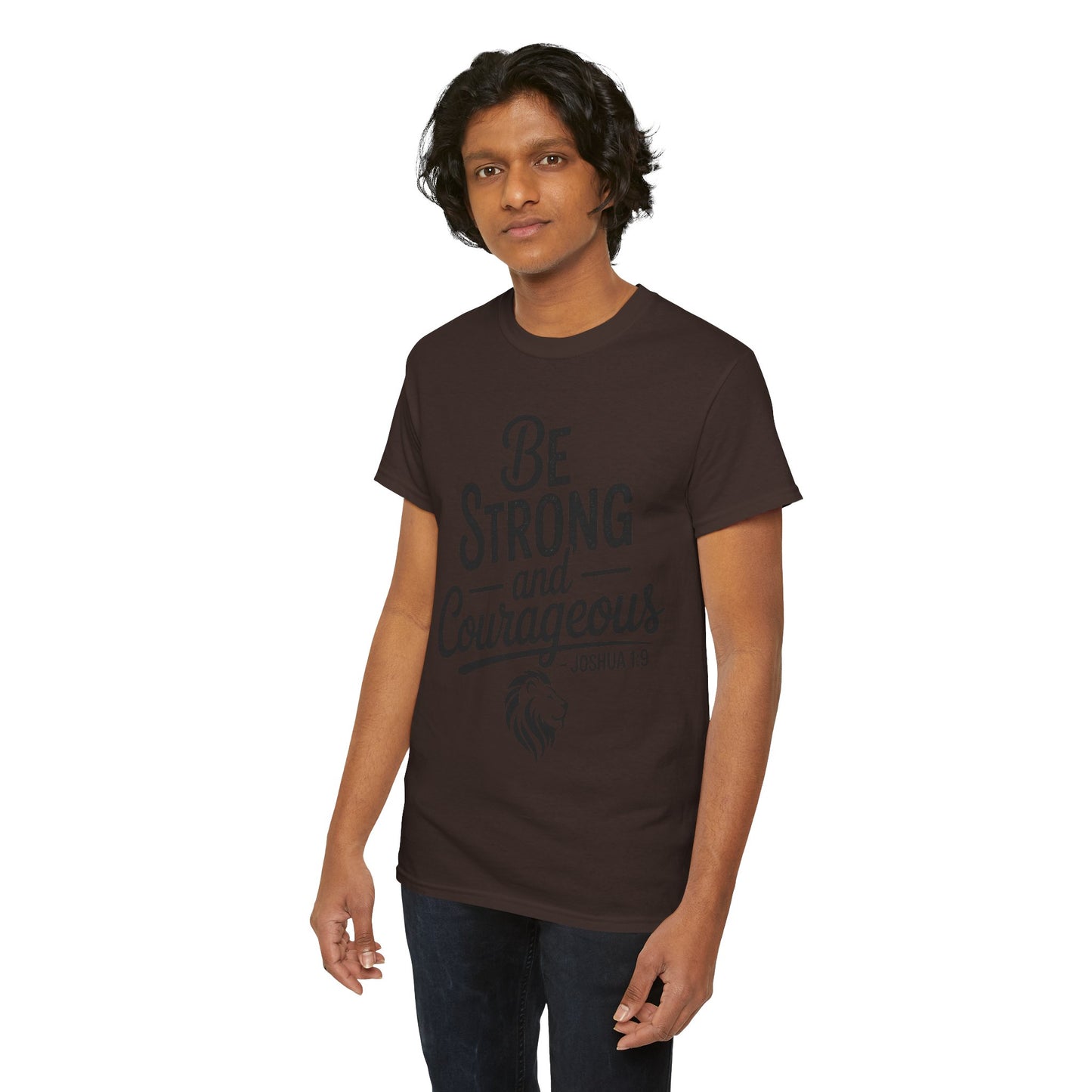Be Strong and Courageous T-Shirt — Joshua 1:9 Inspirational Tee with Lion Graphic