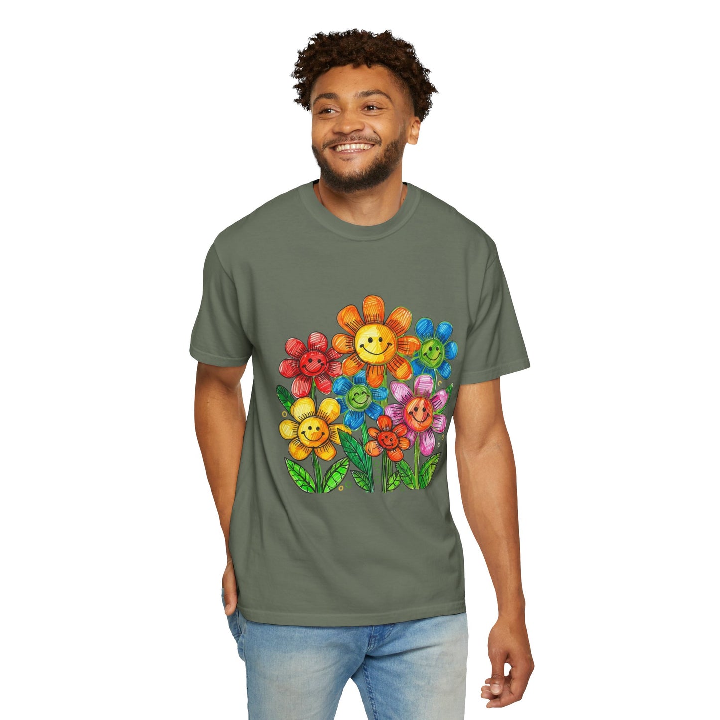 Smiling Rainbow Flower Graphic T-Shirt