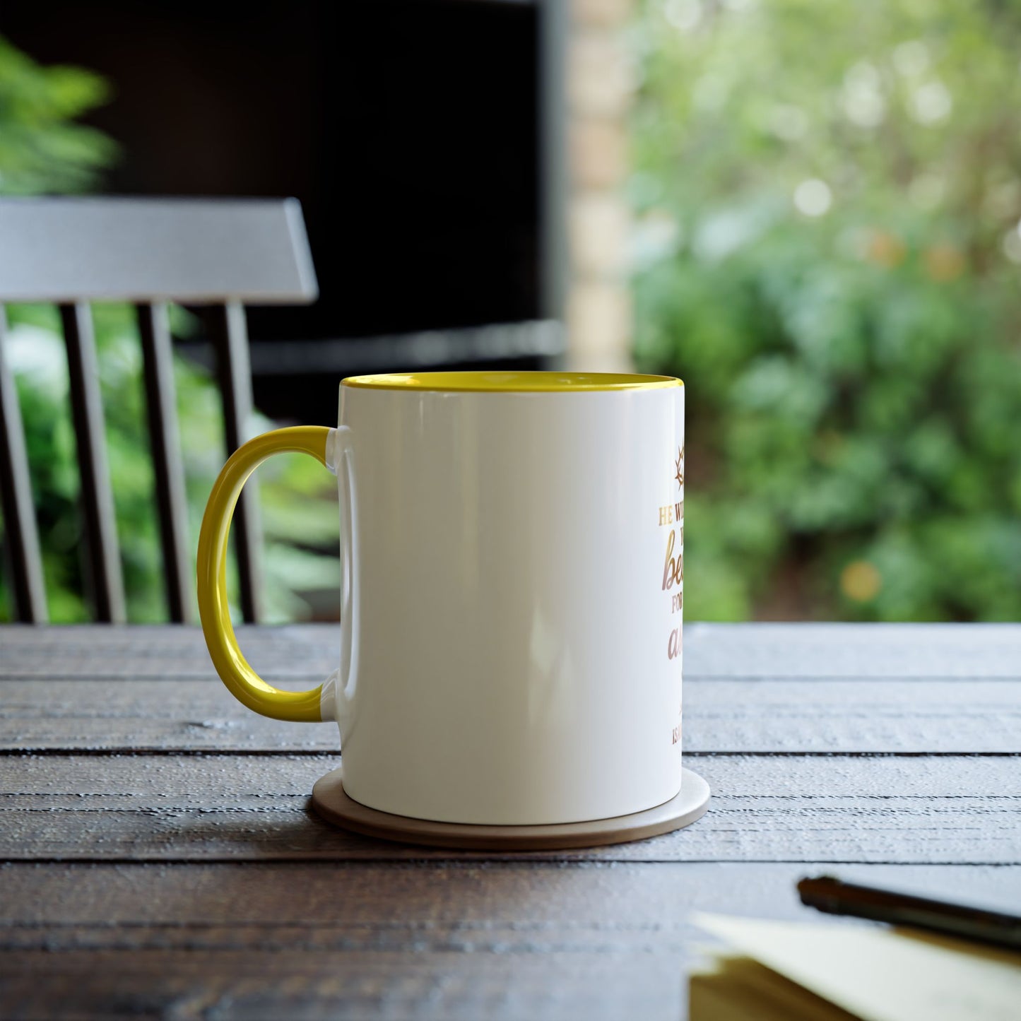 Christian Coffee Mug - "He Will Give You Beauty for Your Ashes" Isaiah 61:3 (Two-Tone 11oz)
