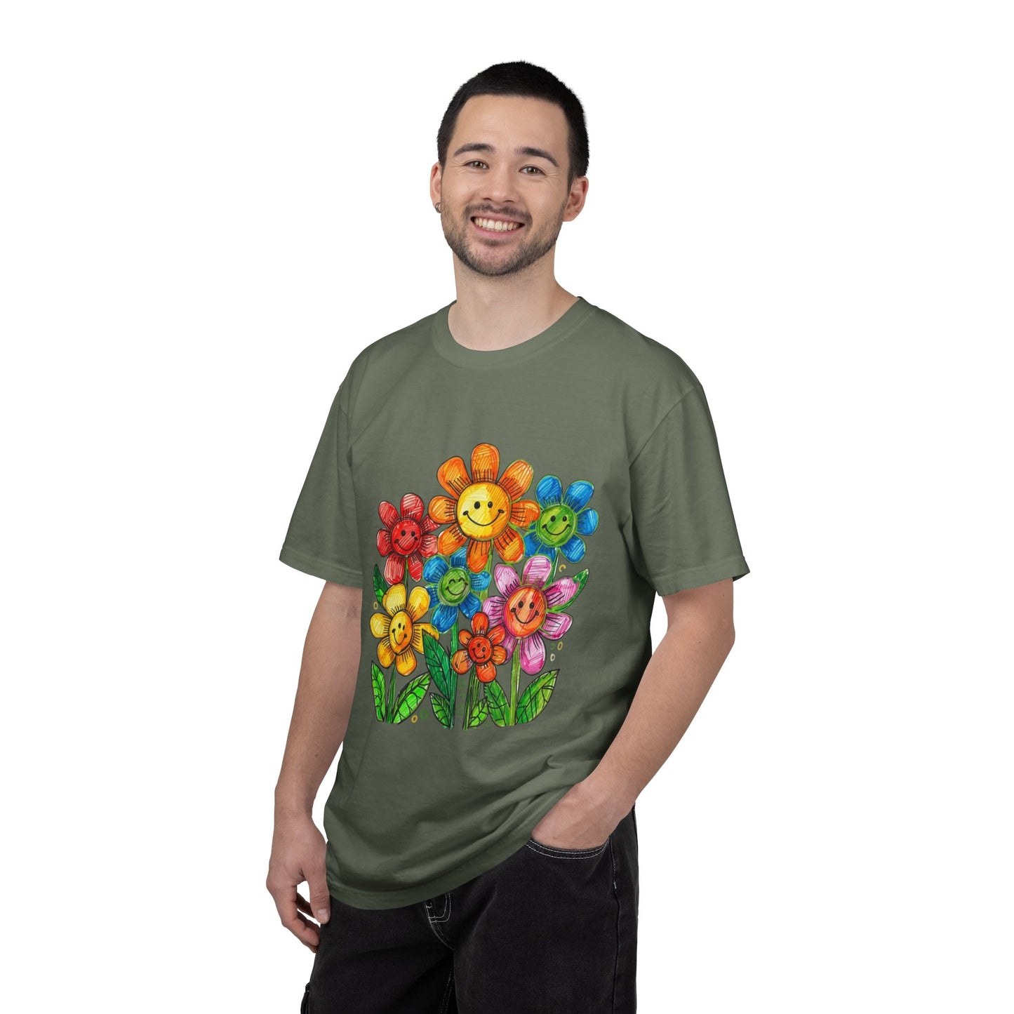 Smiling Rainbow Flower Graphic T-Shirt