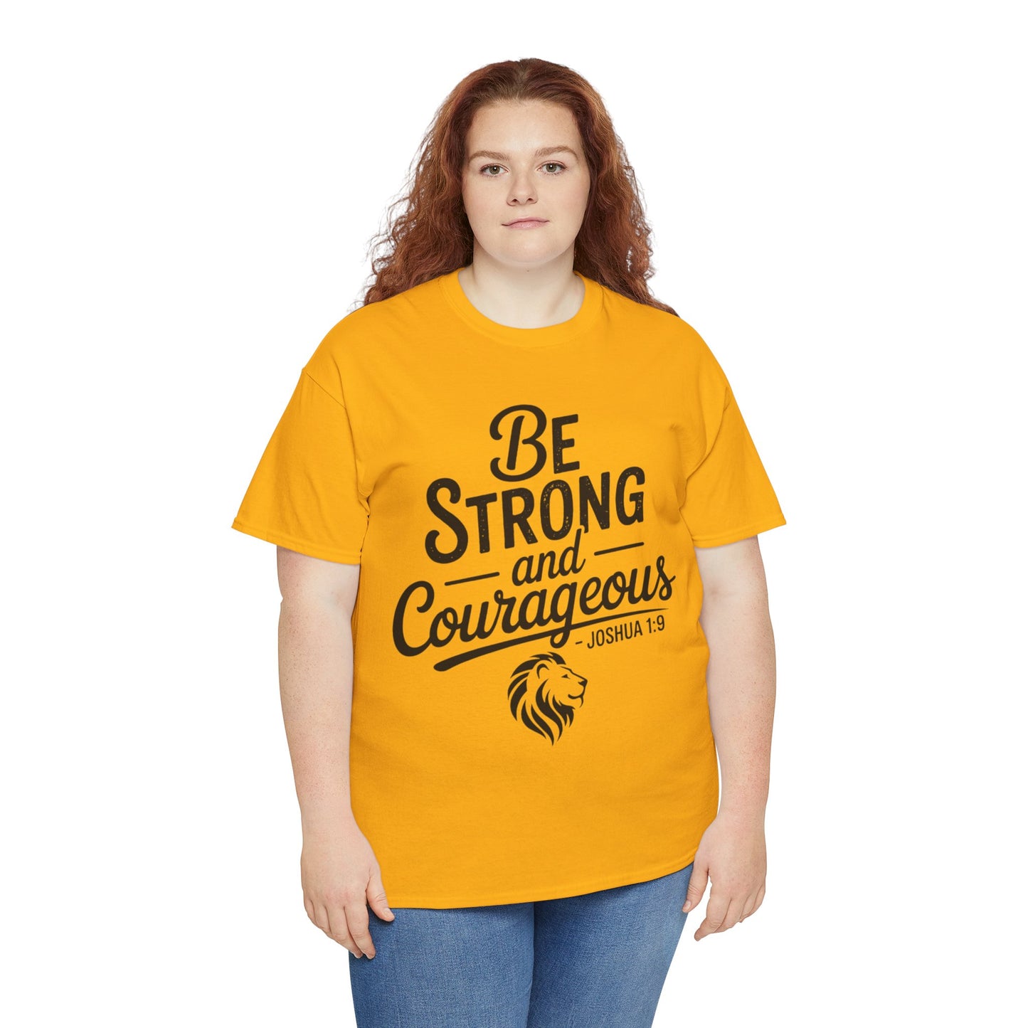 Be Strong and Courageous T-Shirt — Joshua 1:9 Inspirational Tee with Lion Graphic