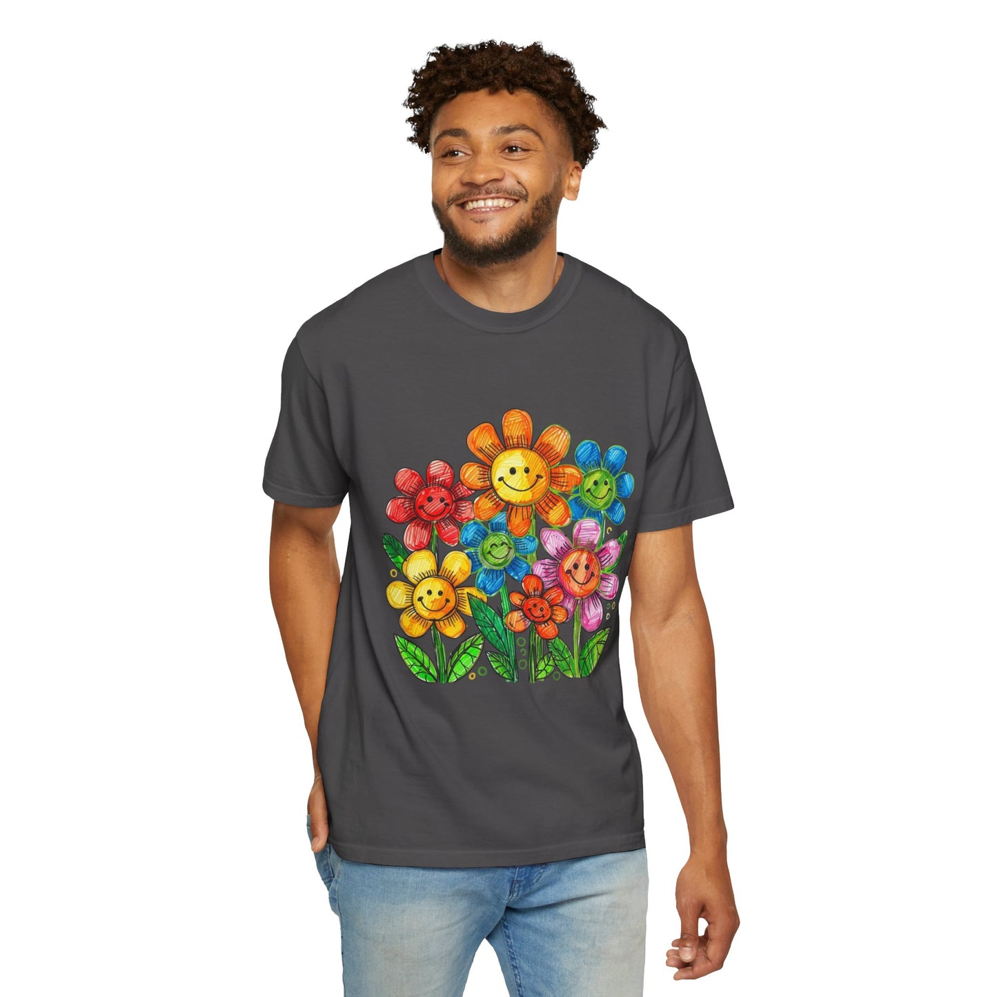 Smiling Rainbow Flower Graphic T-Shirt