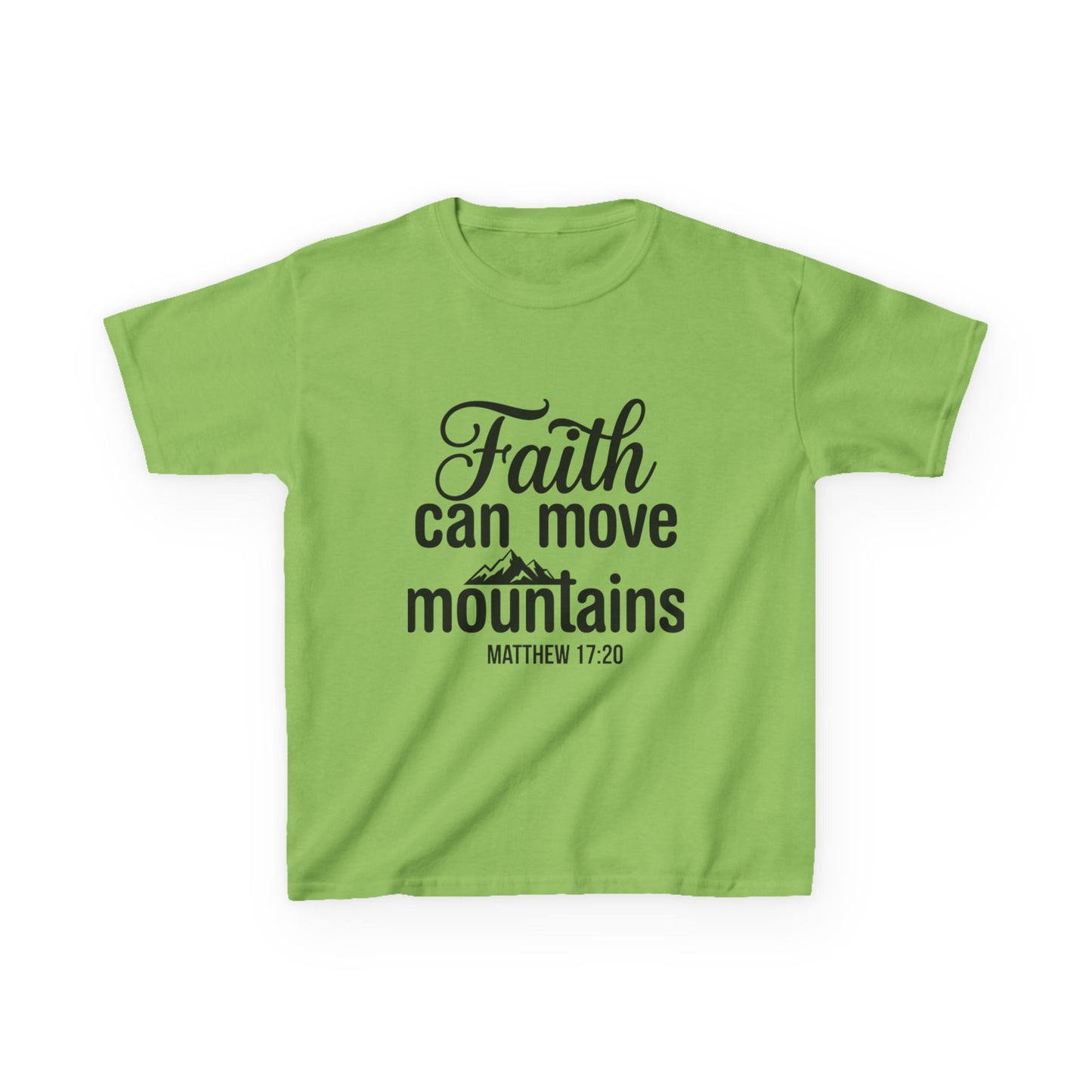 Kids Tee - "Faith Can Move Mountains" Christian Scripture Shirt (Matthew 17:20)