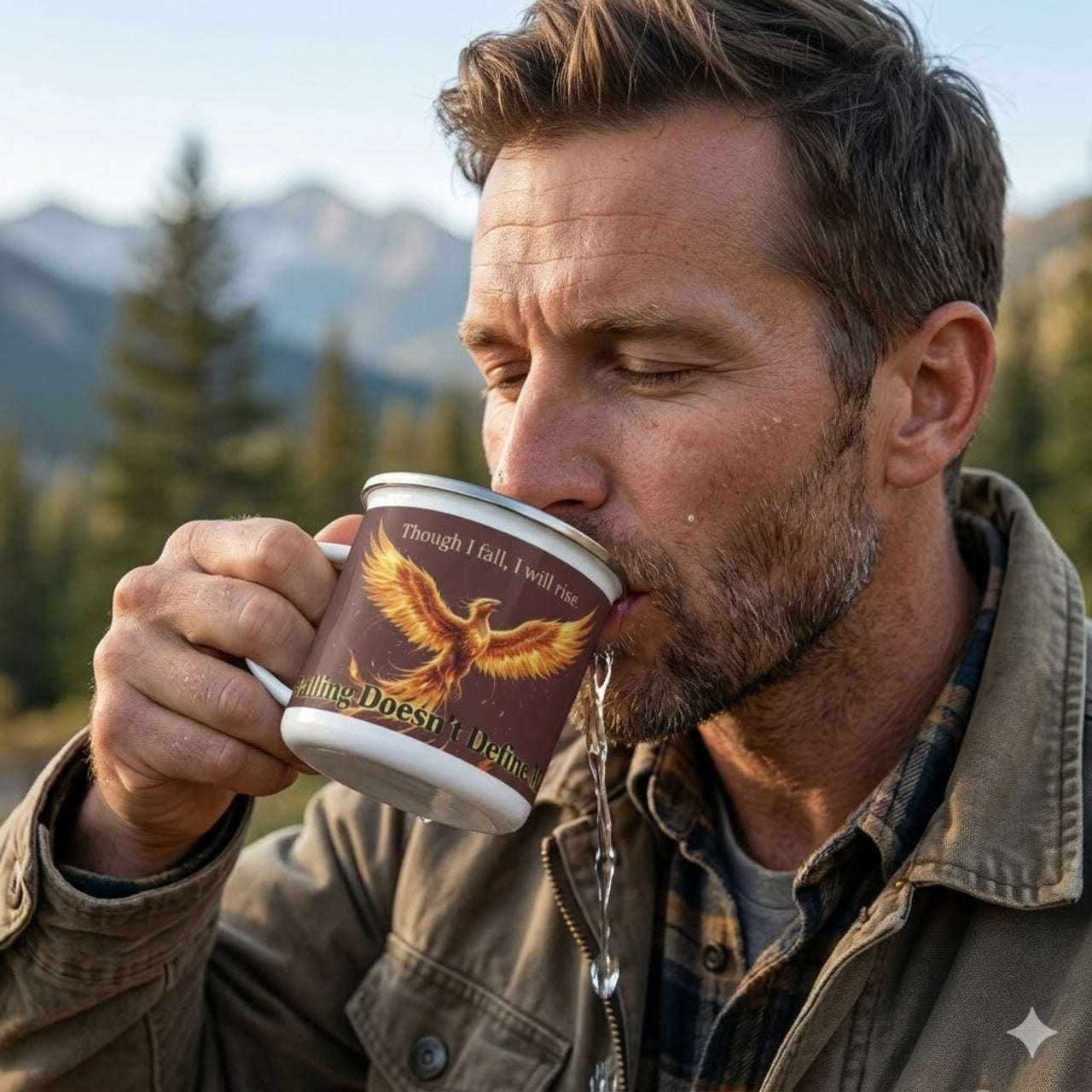 Enamel Mug — Phoenix Rising 'Though I Fall, I Will Rise' Inspirational Camping Cup