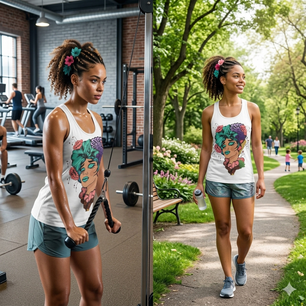 Floral Femme Portrait Tank — Colorful Retro Pop Art Women’s Tank Top
