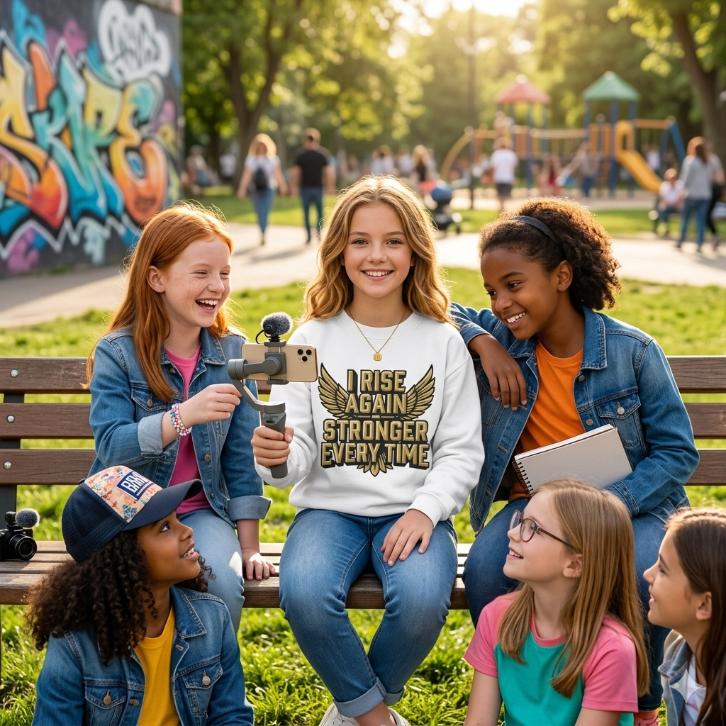 Kids Sweatshirt — "I Rise Again, Stronger Every Time" Motivational Crewneck