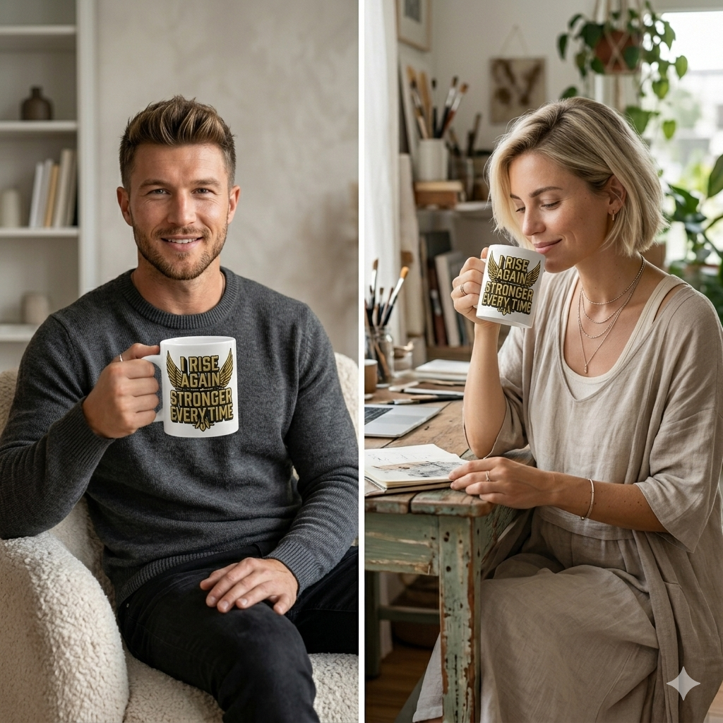 Motivational Coffee Mug – “I Rise Again Stronger Every Time” Ceramic Mug (11oz & 15oz)