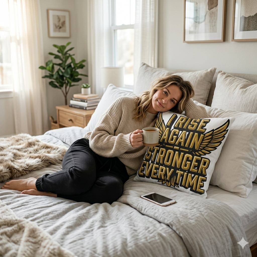 Inspirational Throw Pillow — "I Rise Again, Stronger Every Time"