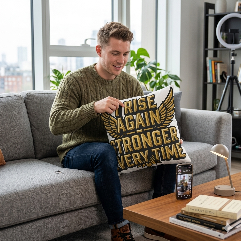 Inspirational Throw Pillow — "I Rise Again, Stronger Every Time"