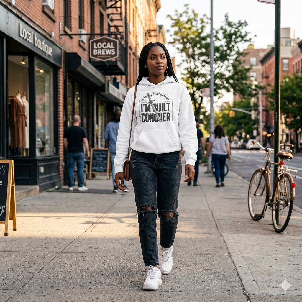 I'm Built to Conquer Hoodie — Inspirational Motivational Graphic Pullover
