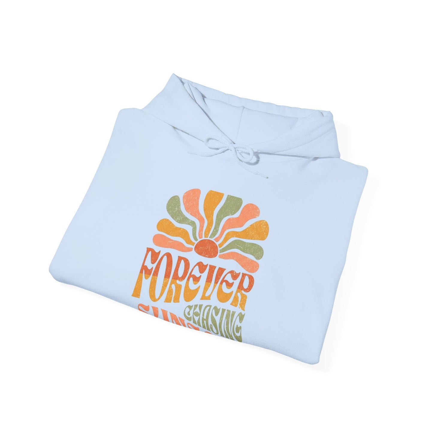 Forever Chasing Sunsets Hoodie — Retro Sunset Graphic Hooded Sweatshirt