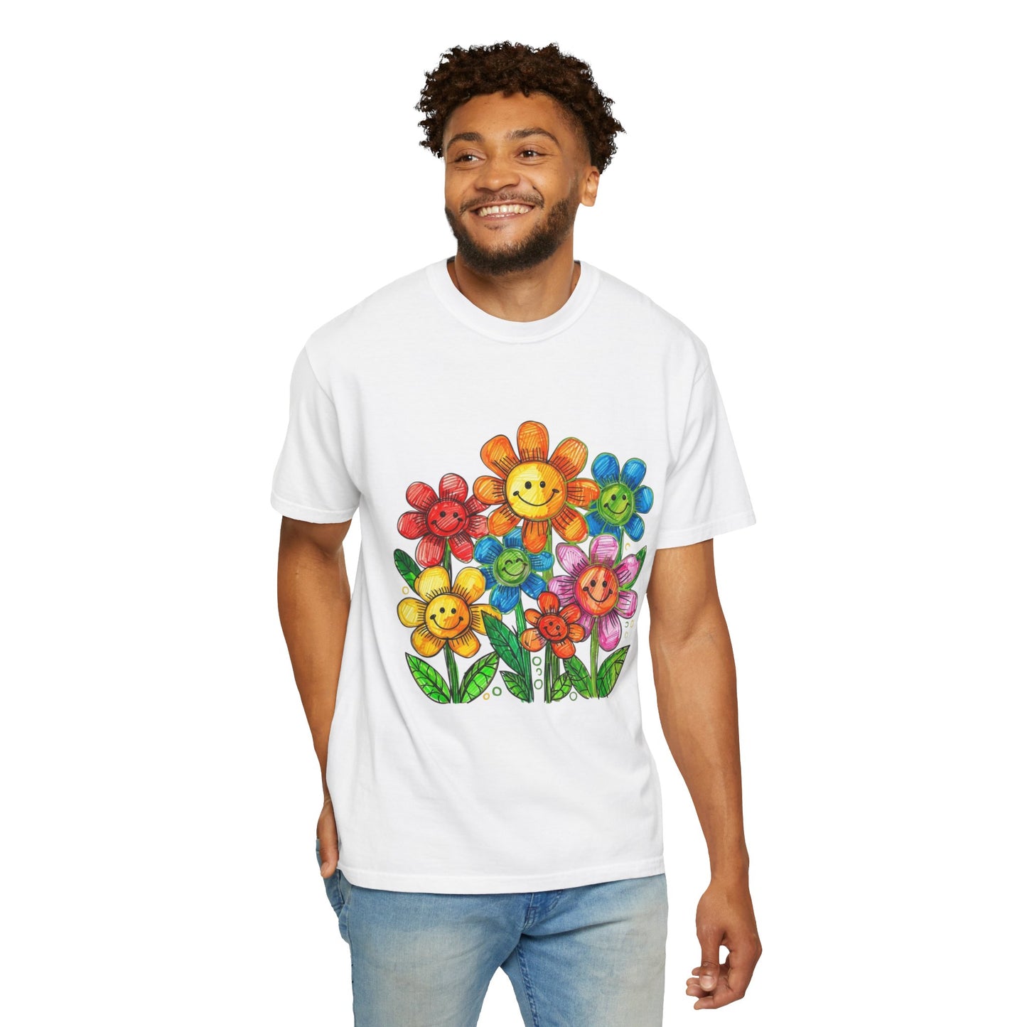 Smiling Rainbow Flower Graphic T-Shirt