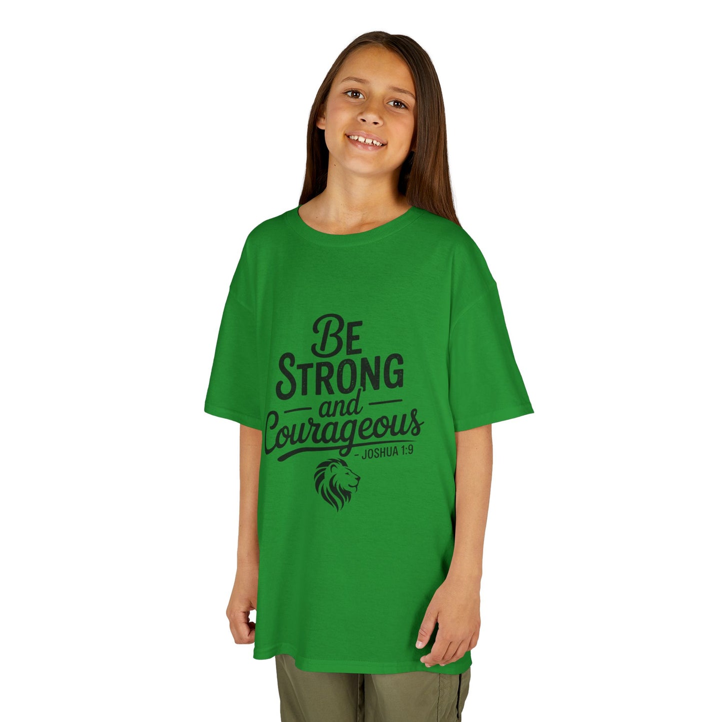 Kids Tee — "Be Strong and Courageous" Inspirational Bible Verse (Joshua 1:9)