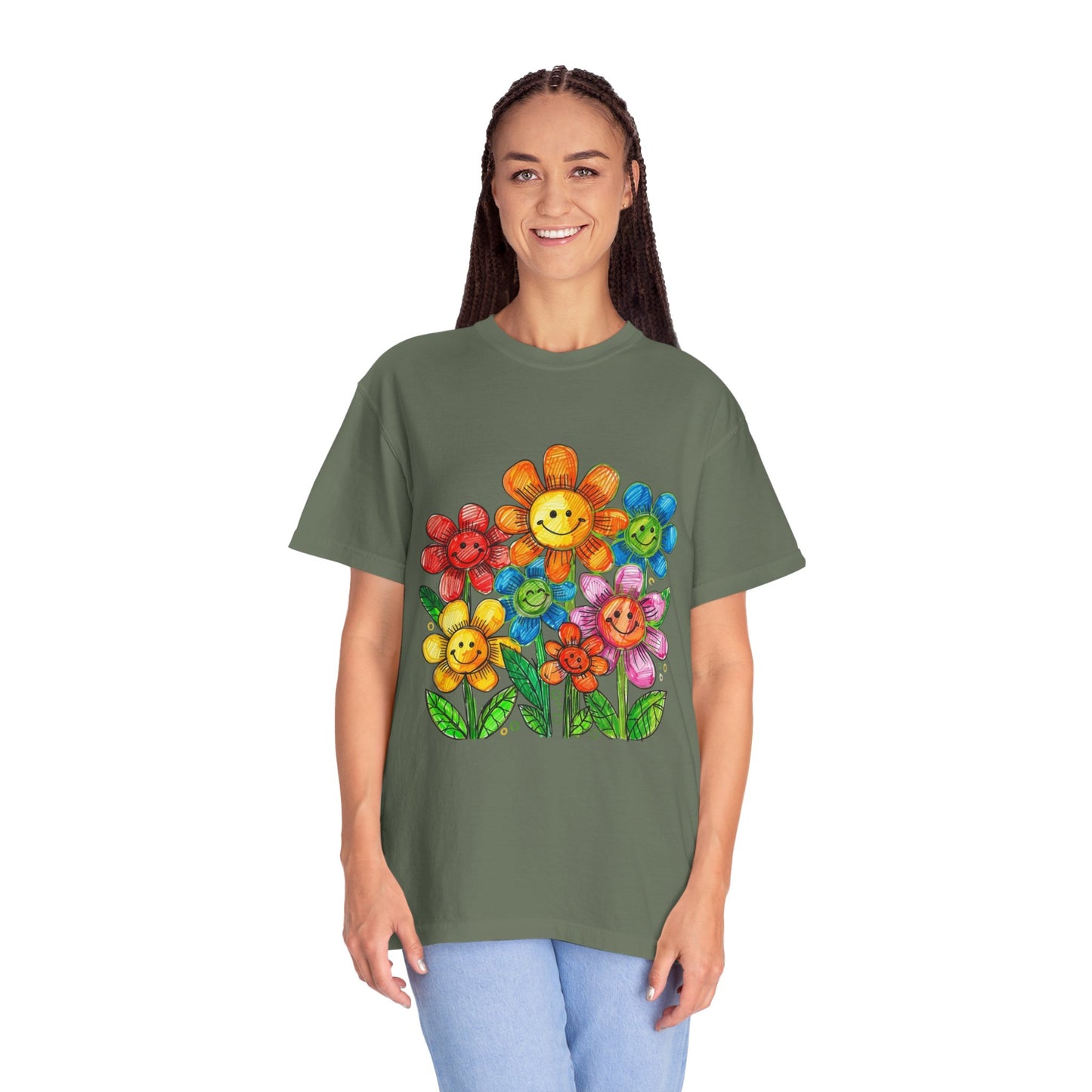 Smiling Rainbow Flower Graphic T-Shirt