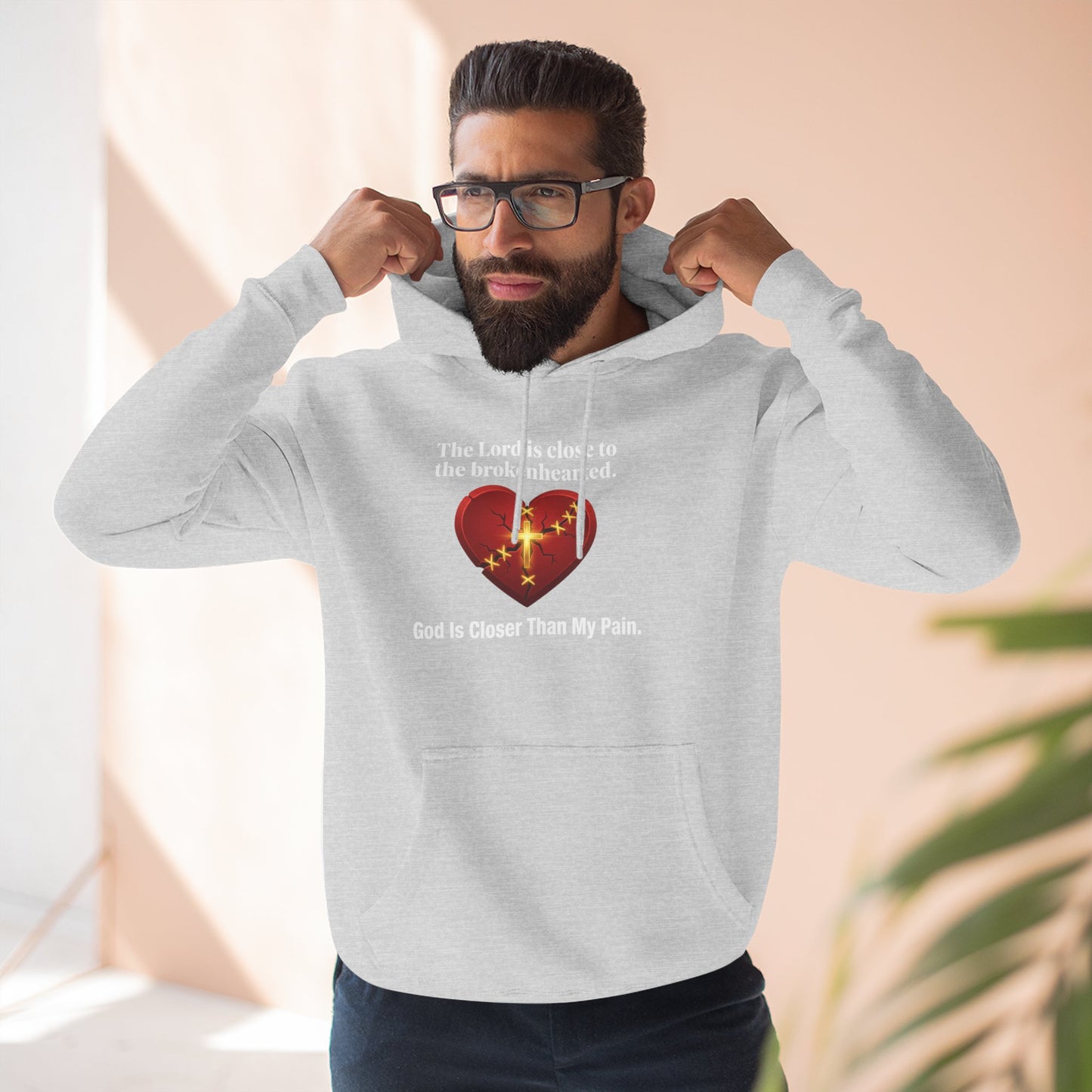 Christian Heart Hoodie – "God Is Closer Than My Pain" Inspirational Pullover