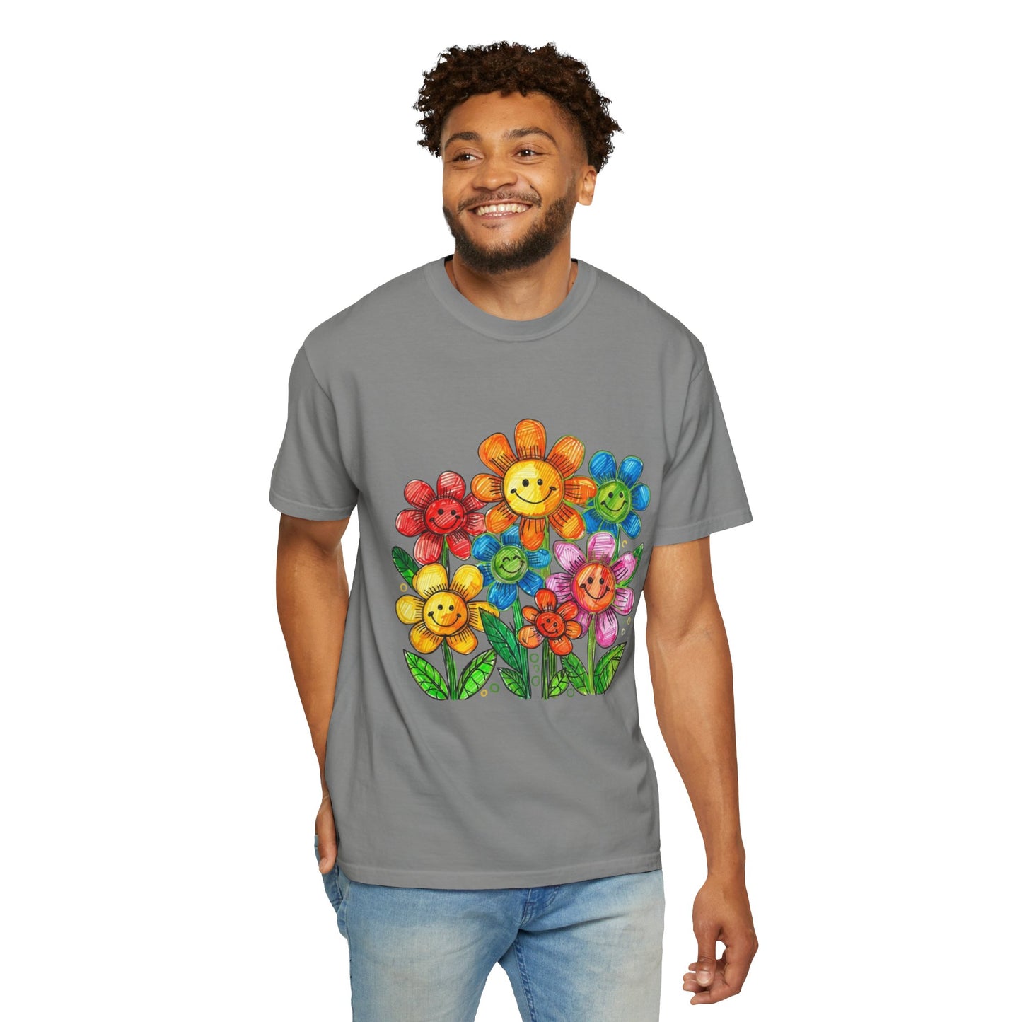Smiling Rainbow Flower Graphic T-Shirt