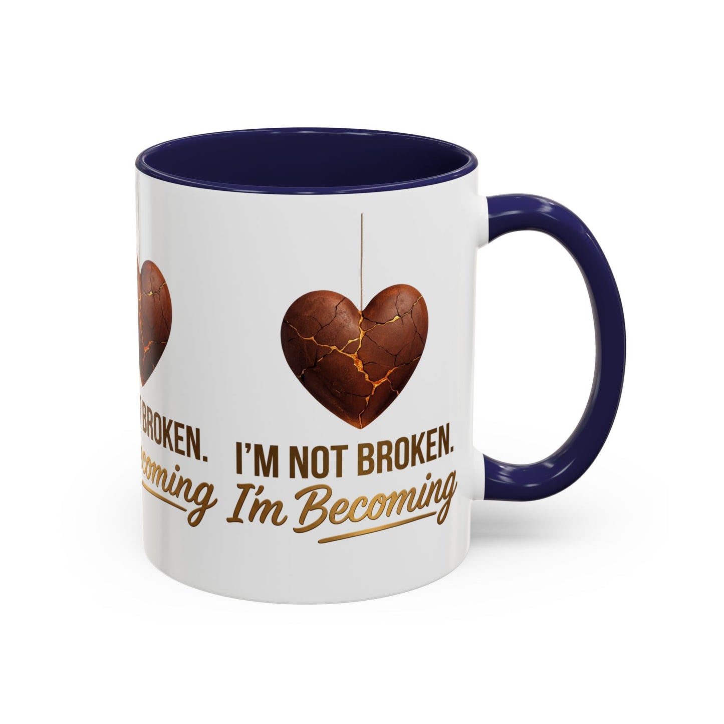 Kintsugi Heart Coffee Mug - "I'm Not Broken, I'm Becoming" Inspirational Ceramic Mug
