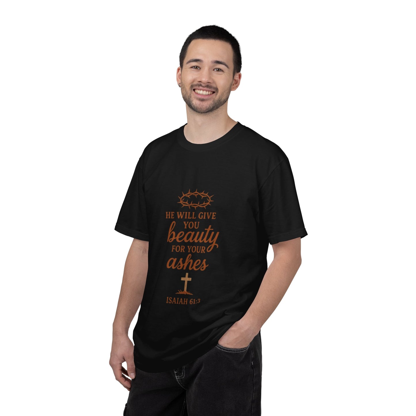 Christian Isaiah 61:3 T-Shirt — "He Will Give You Beauty for Your Ashes" Inspirational Tee
