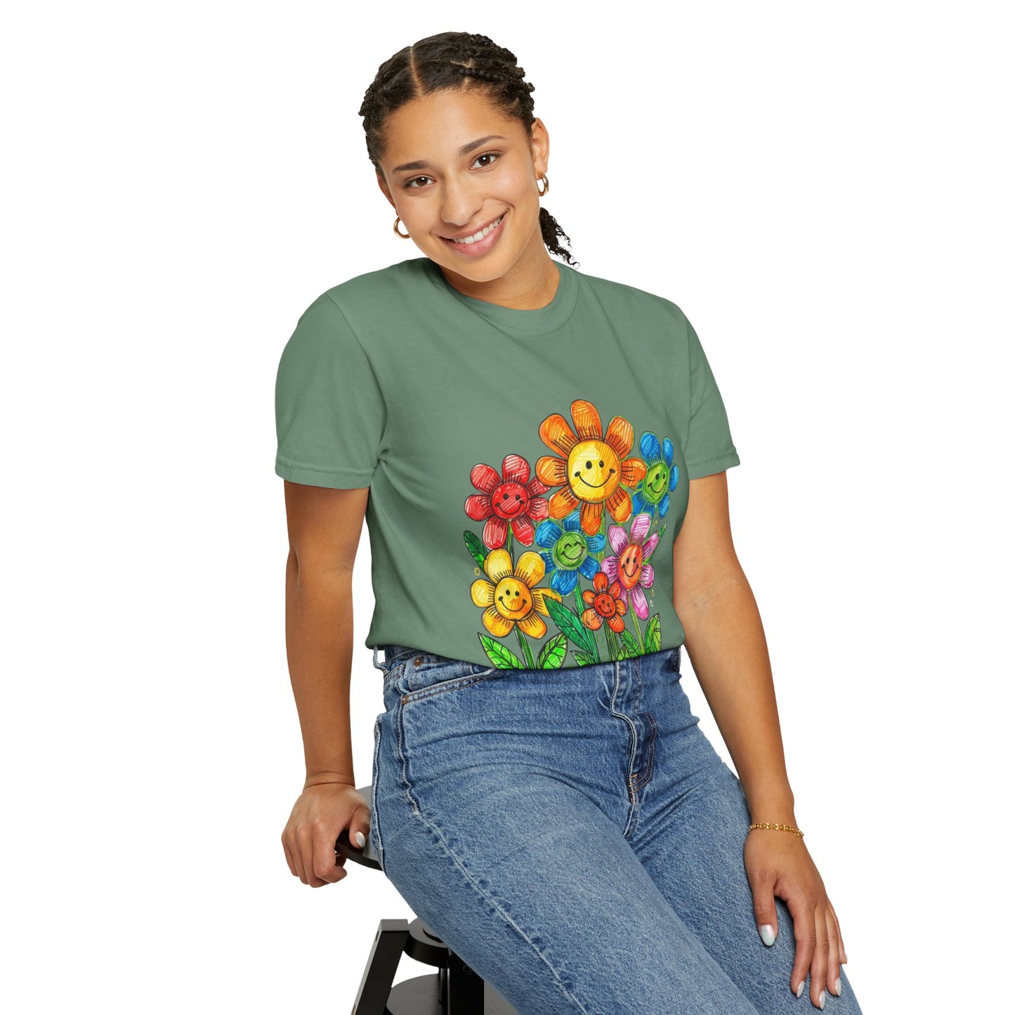Smiling Rainbow Flower Graphic T-Shirt
