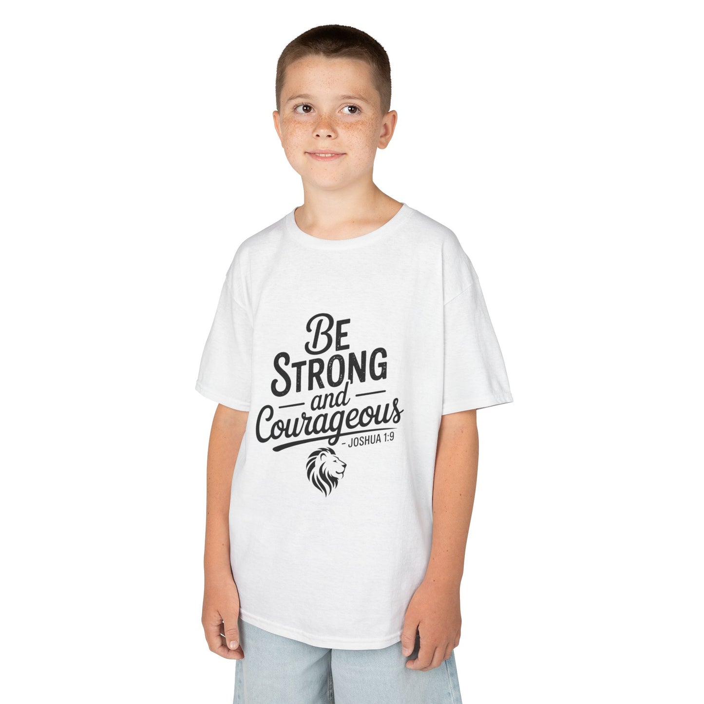 Kids Tee — "Be Strong and Courageous" Inspirational Bible Verse (Joshua 1:9)