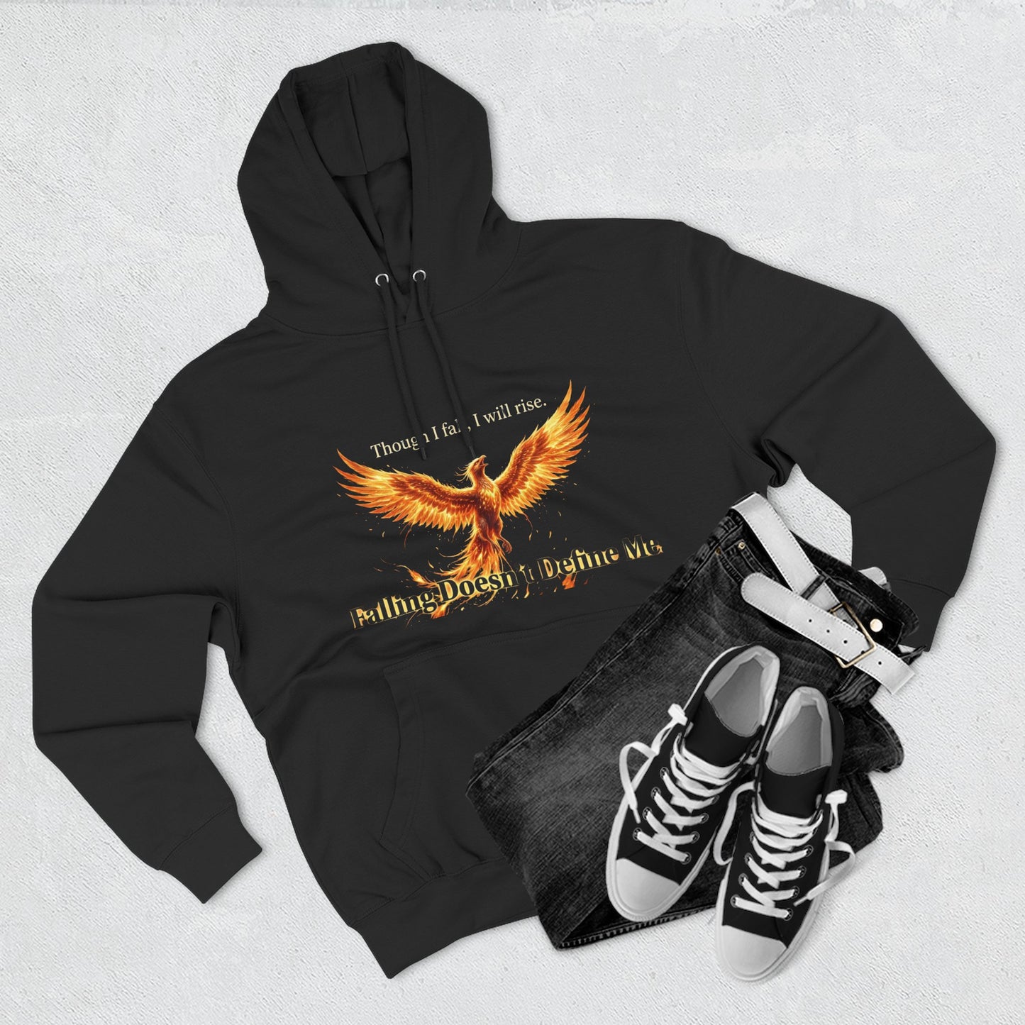 Phoenix Rise Hoodie — "Though I Fall I Will Rise" Inspirational Pullover