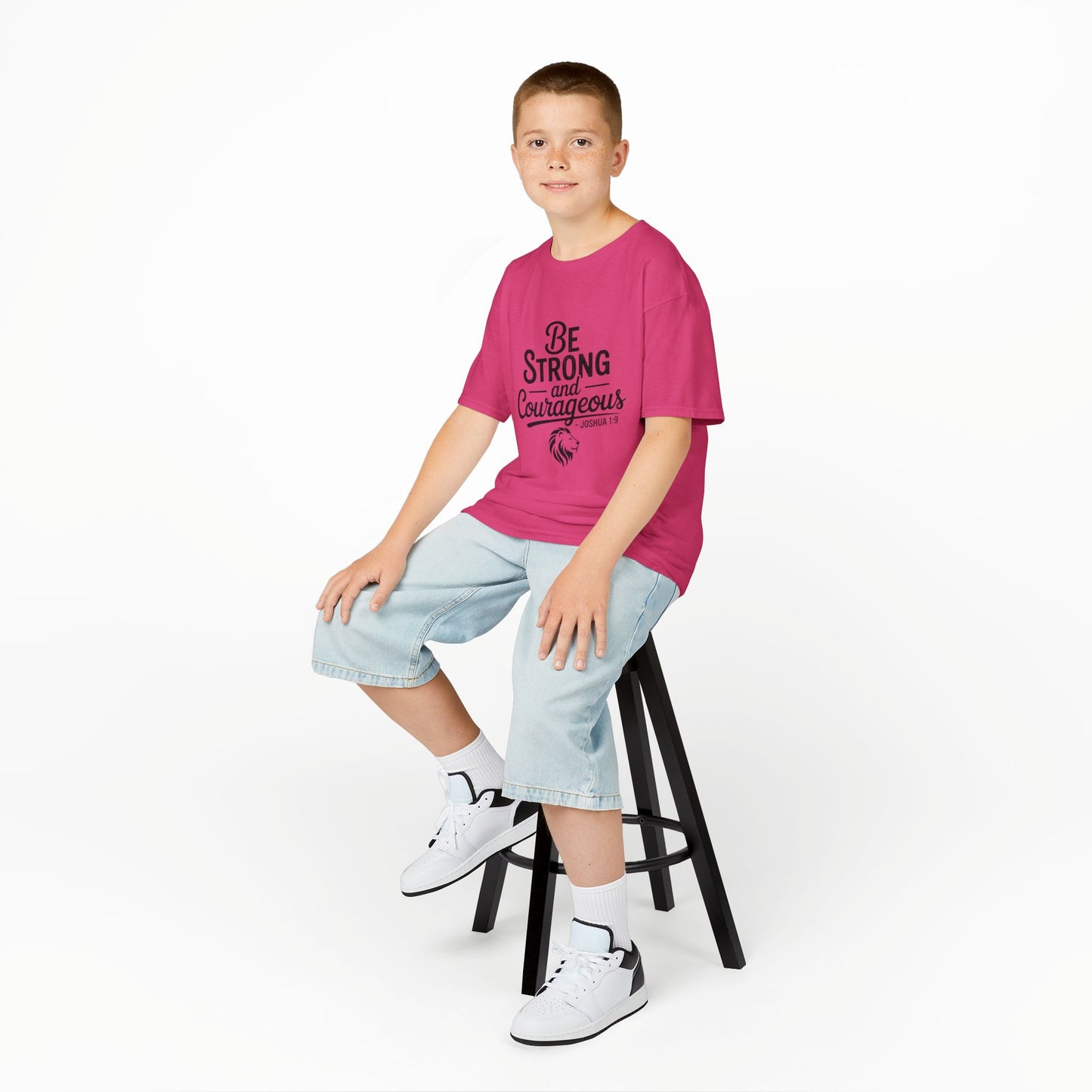 Kids Tee — "Be Strong and Courageous" Inspirational Bible Verse (Joshua 1:9)
