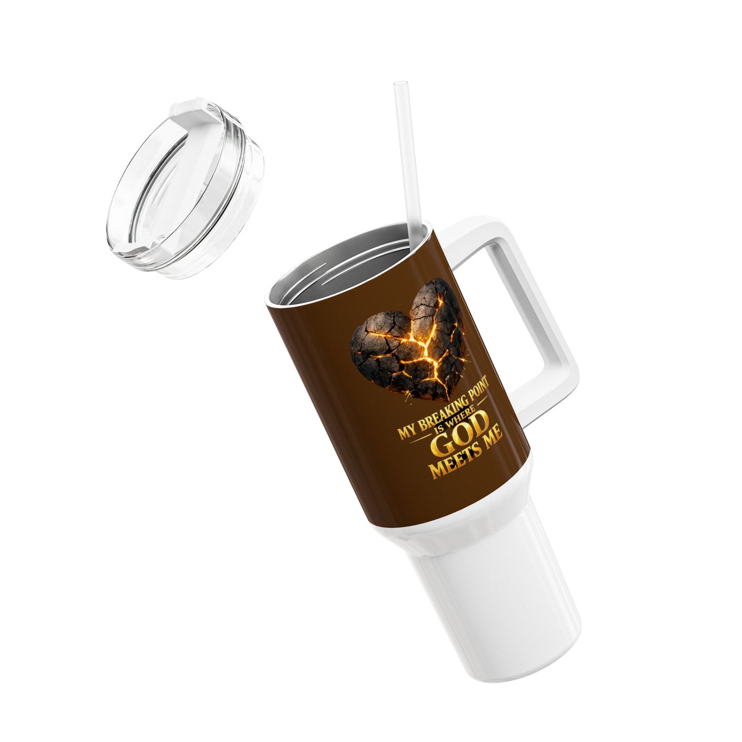 40oz Inspirational Tumbler — "My Breaking Point Is Where God Meets Me" Travel Mug