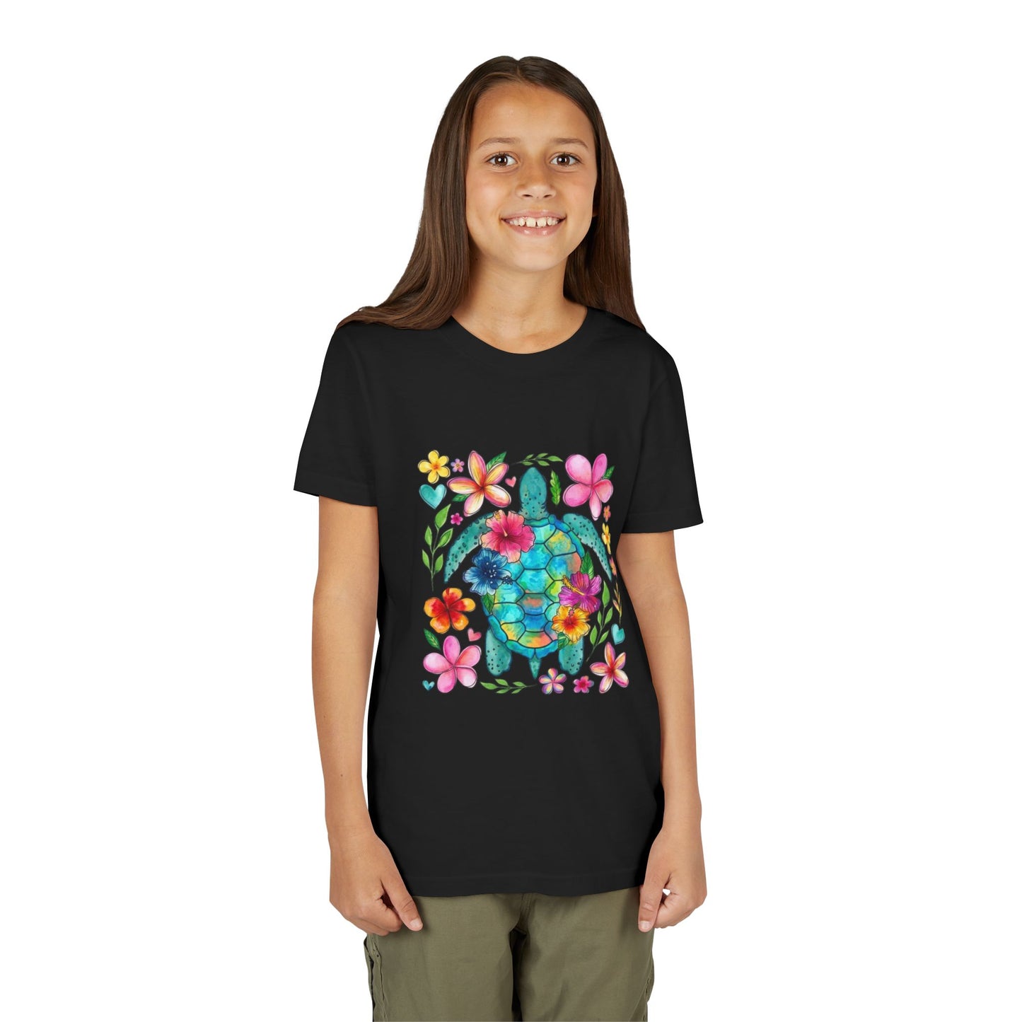 Youth Tee — Colorful Floral Sea Turtle Kids Shirt