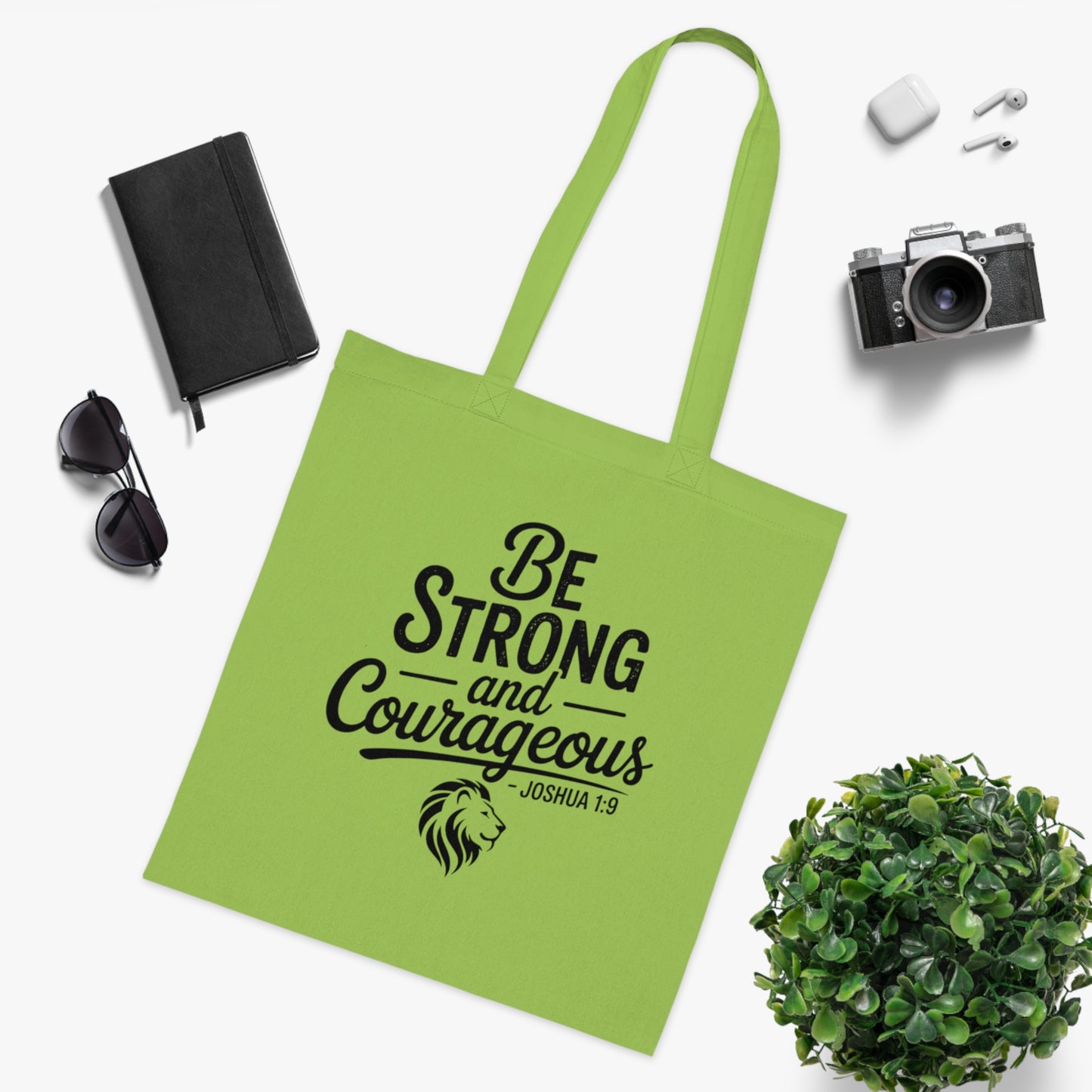 Be Strong and Courageous Cotton Tote – Inspirational Scripture Joshua 1:9 Book & Grocery Bag