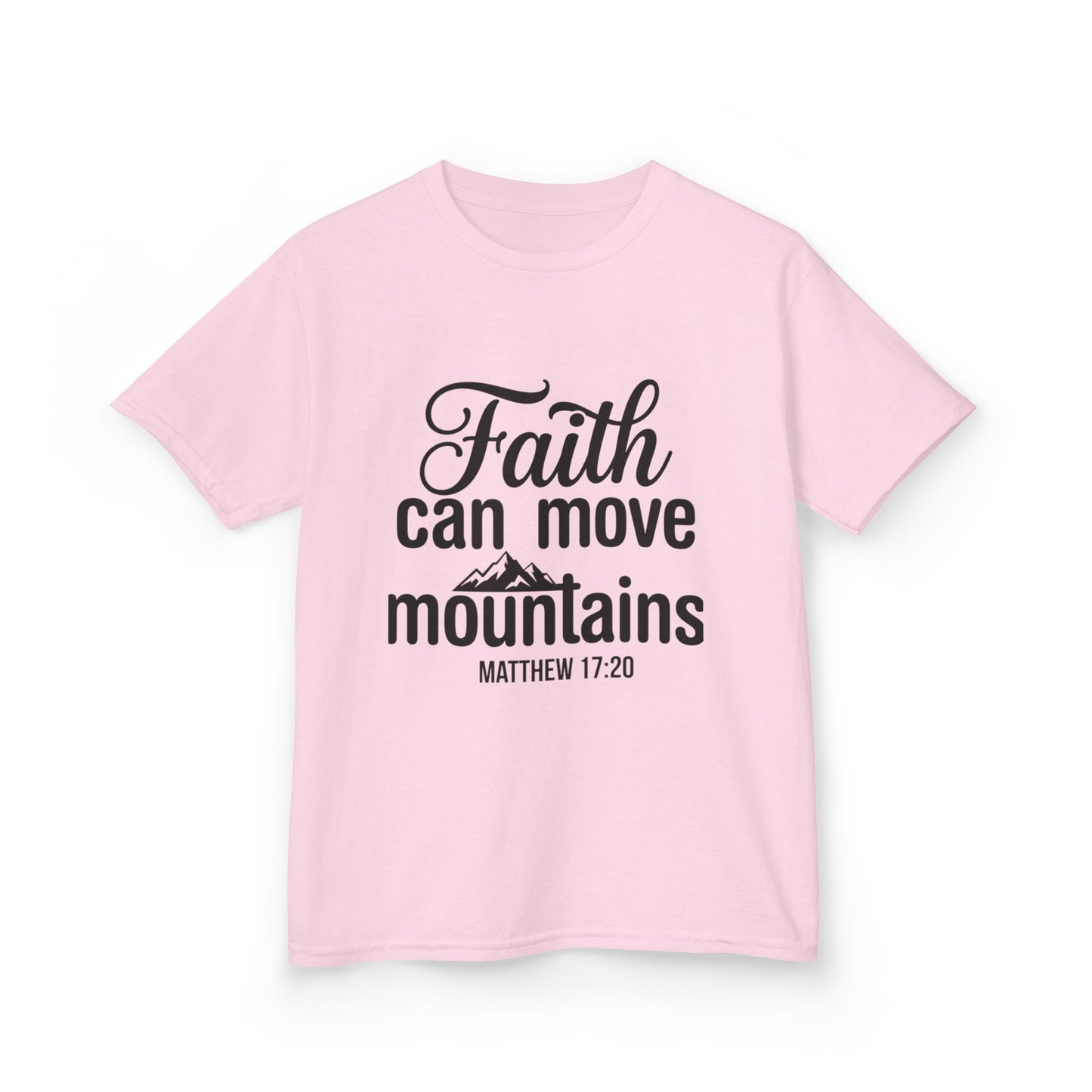 Kids Tee - "Faith Can Move Mountains" Christian Scripture Shirt (Matthew 17:20)