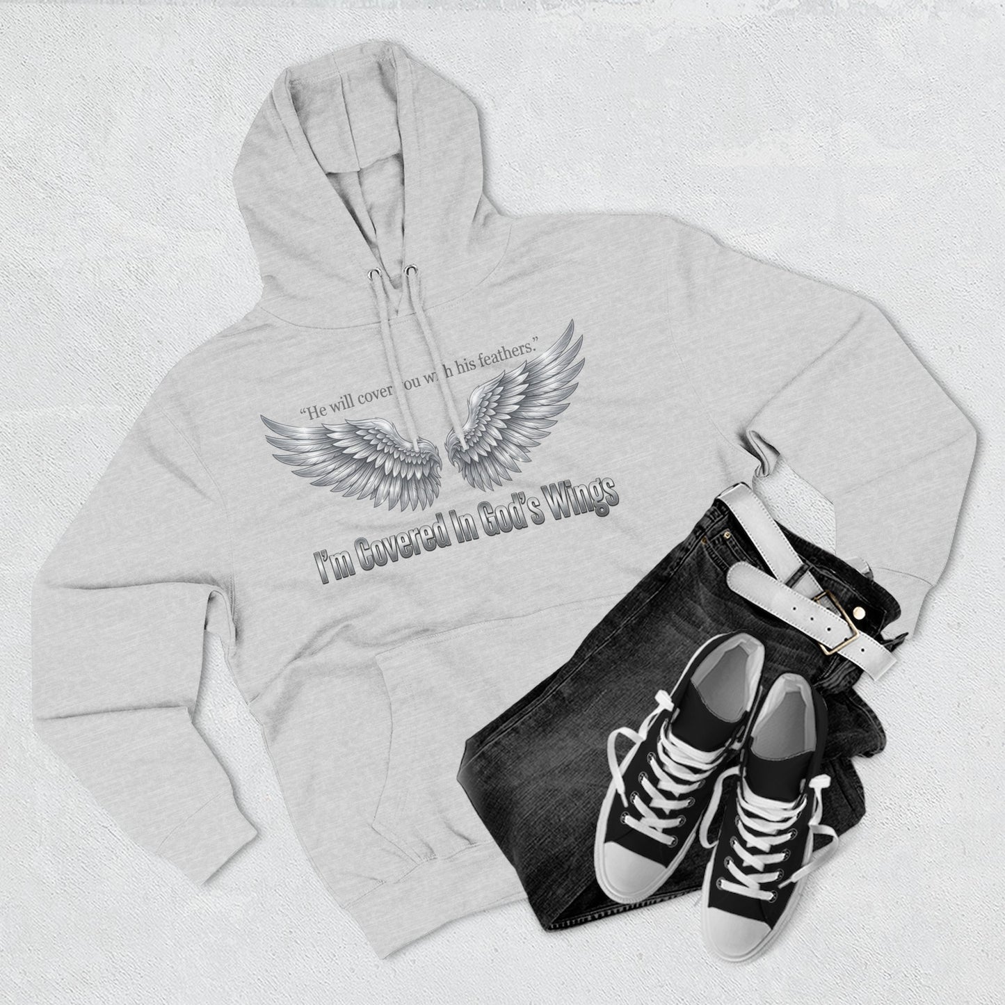 He’ll Cover You With His Feathers Hoodie – I’m Sheltered In God’s Wings Religious Pullover