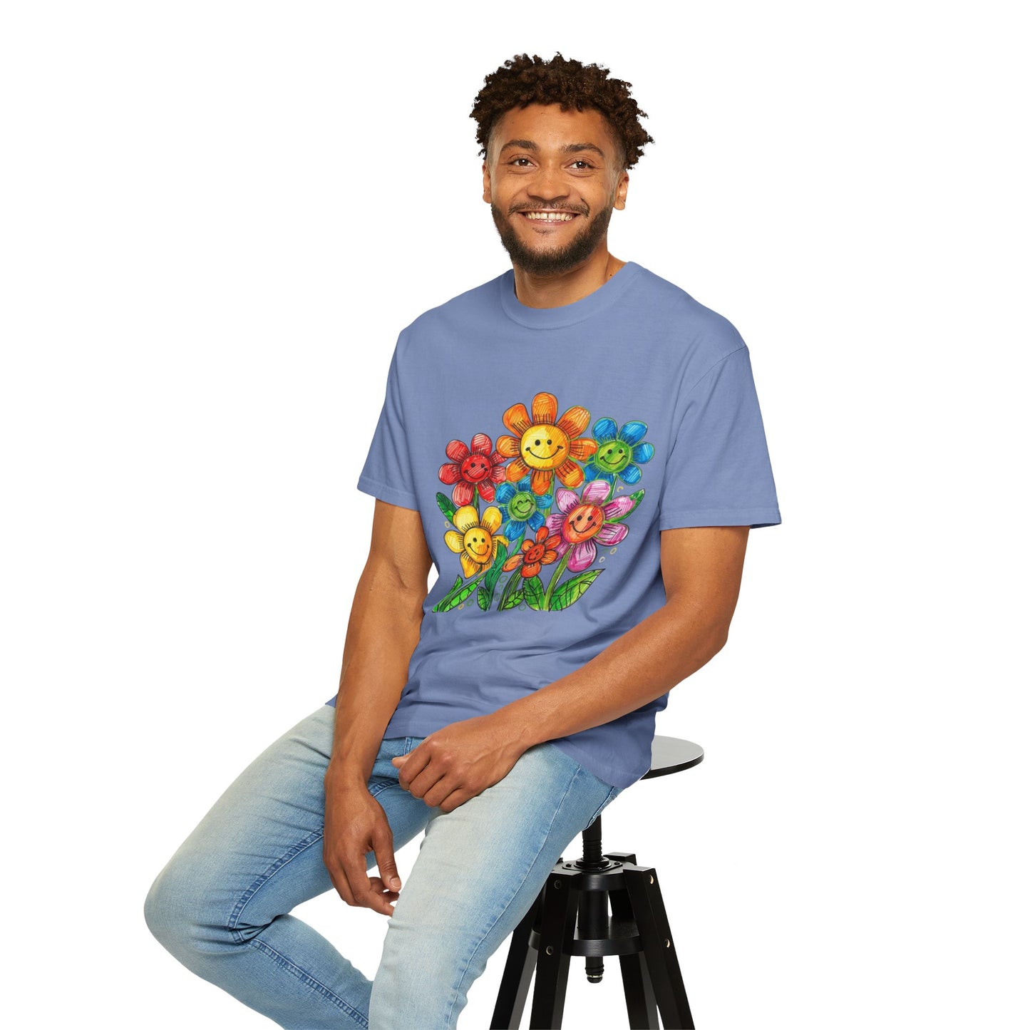 Smiling Rainbow Flower Graphic T-Shirt