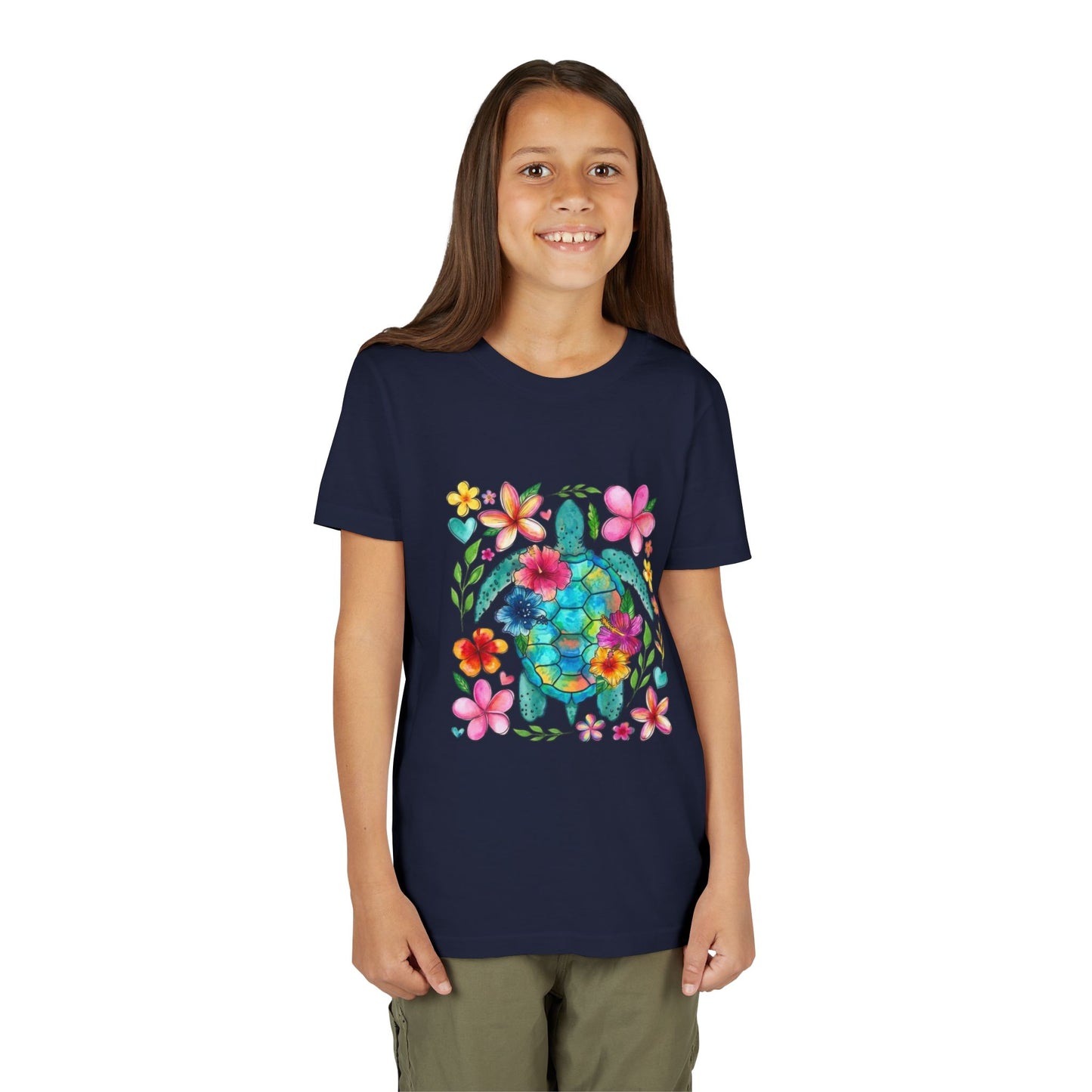 Youth Tee — Colorful Floral Sea Turtle Kids Shirt