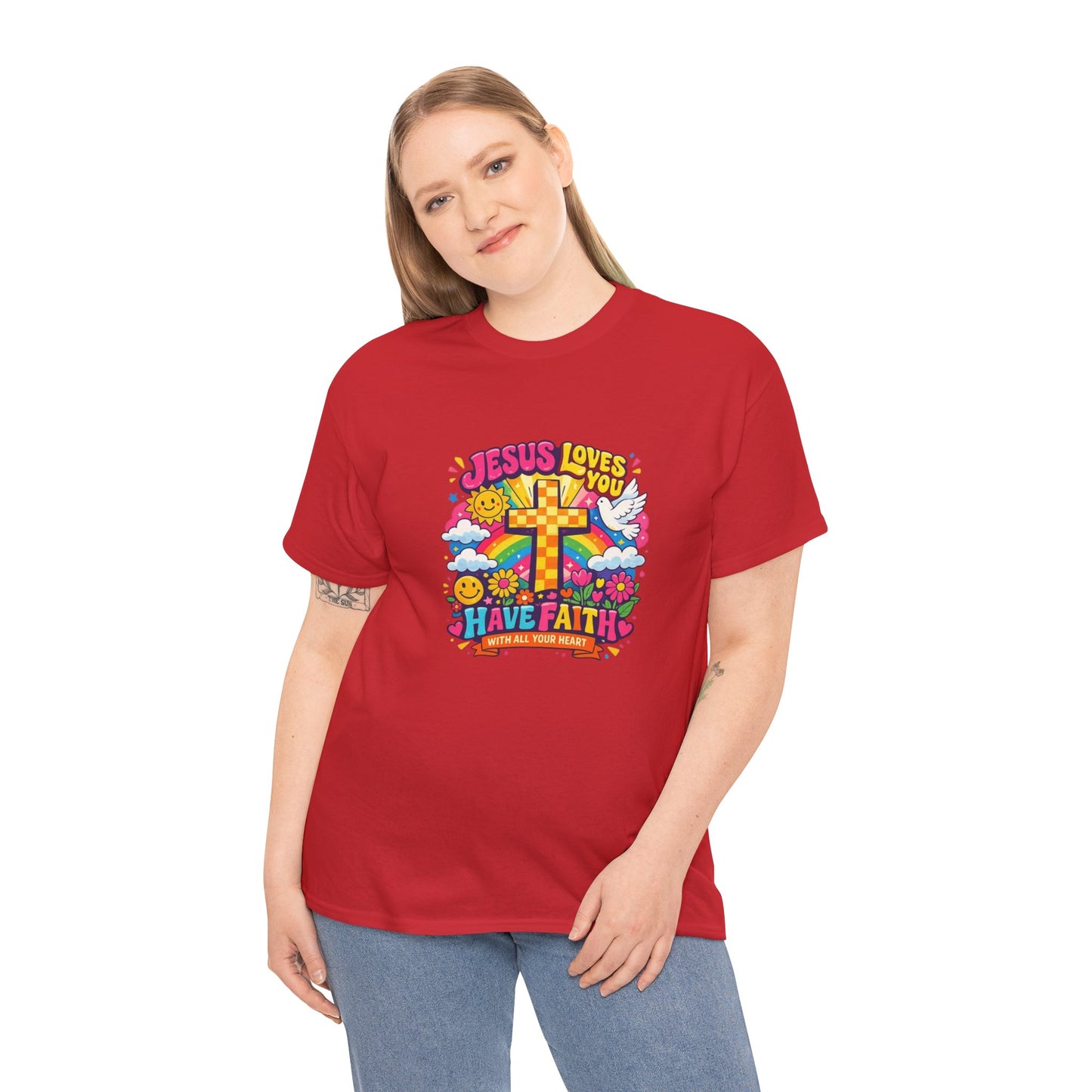Christian Cross T-Shirt — "Jesus Loves You, Have Faith" Colorful Faith Tee