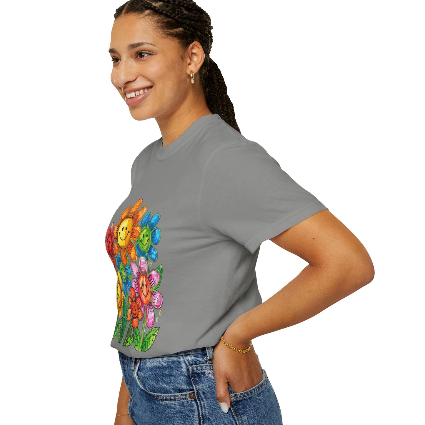 Smiling Rainbow Flower Graphic T-Shirt