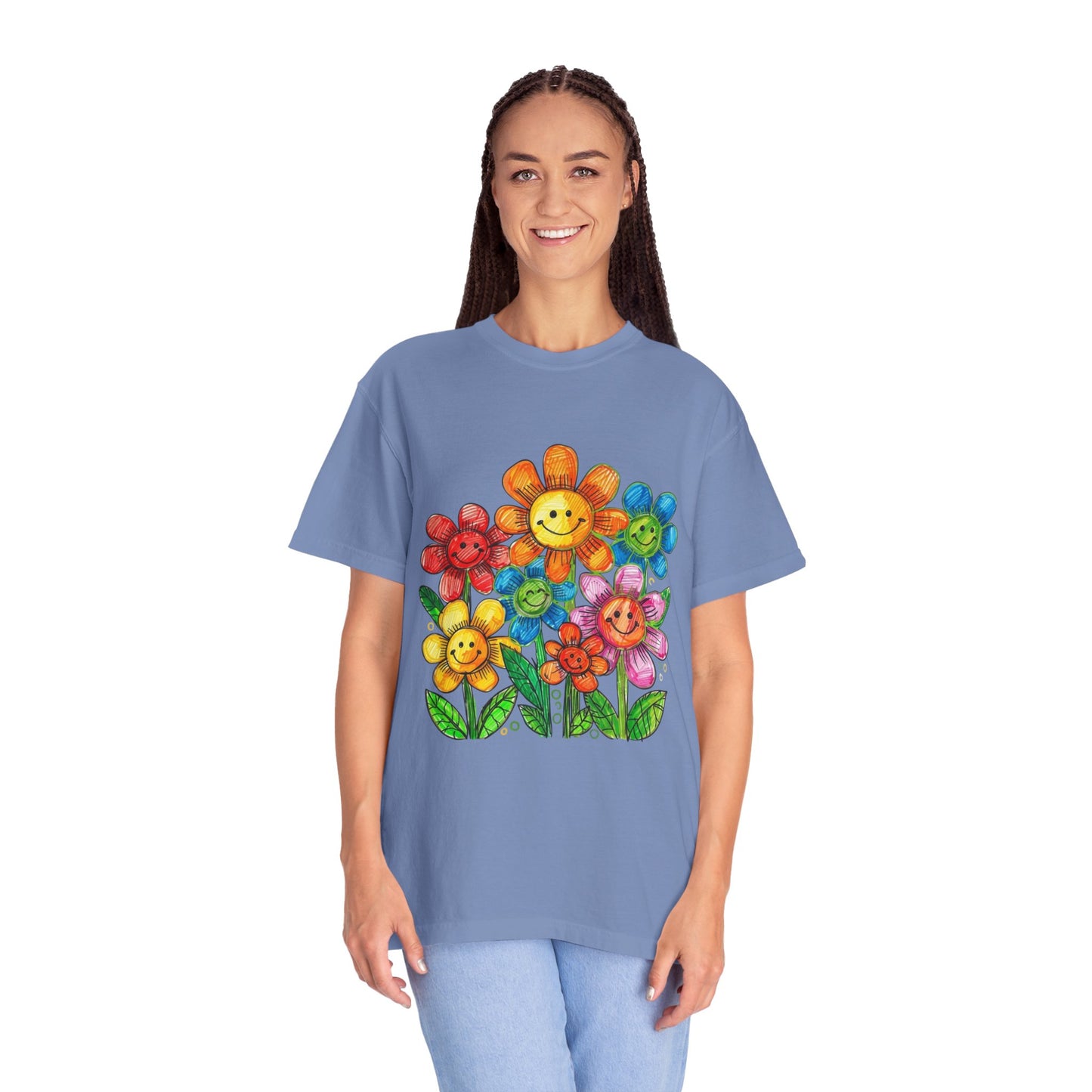 Smiling Rainbow Flower Graphic T-Shirt