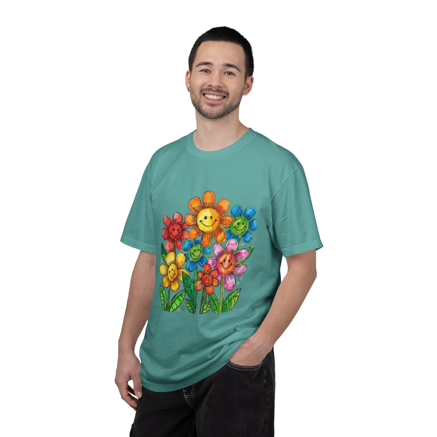 Smiling Rainbow Flower Graphic T-Shirt